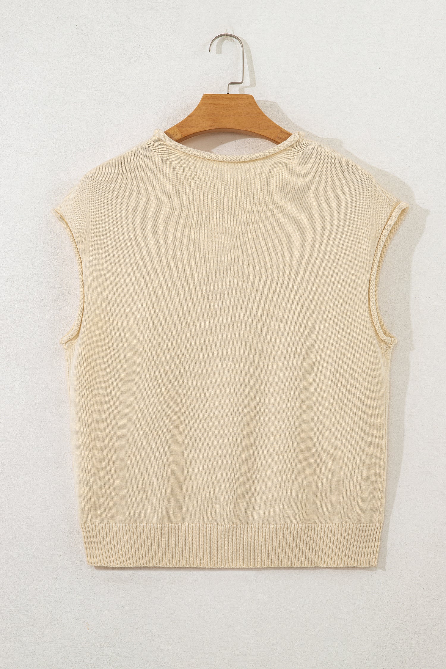 Apricot Buttoned Front Rolled Hem Cap Sleeve Sweater Top-TOPS / DRESSES-[Adult]-[Female]-2022 Online Blue Zone Planet
