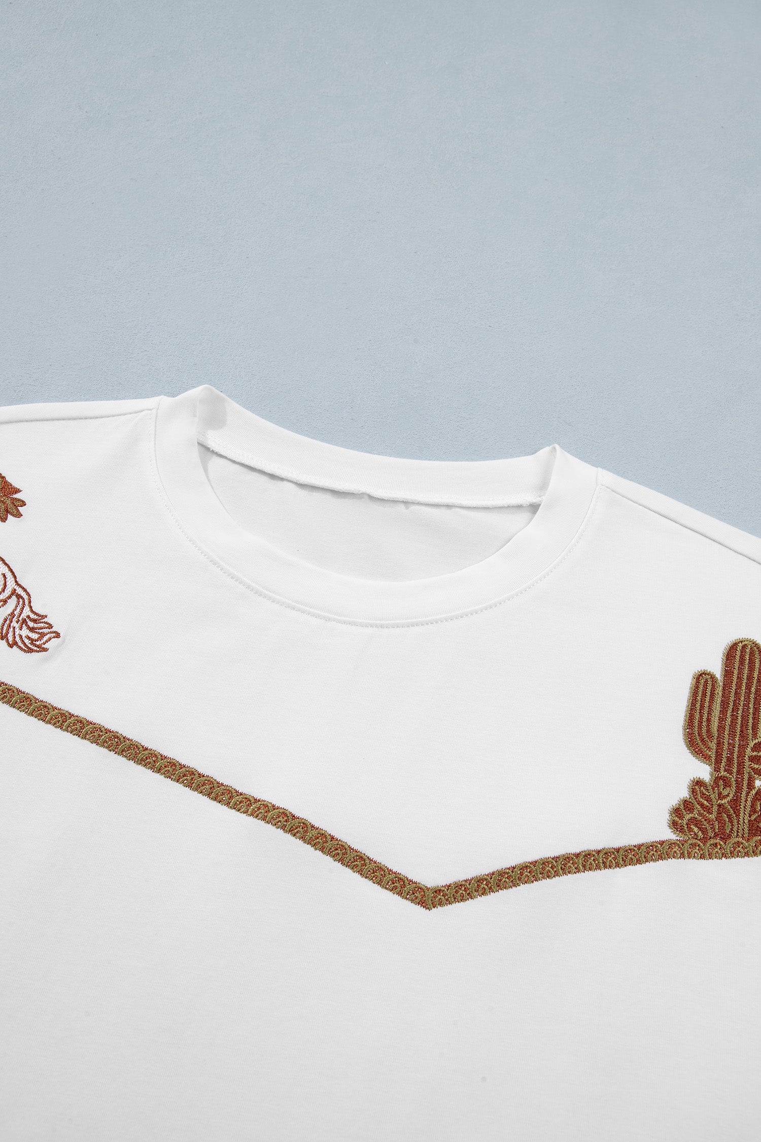 White Western Fashion Embroidered Casual Tee-Tops/Tops & Tees-[Adult]-[Female]-2022 Online Blue Zone Planet