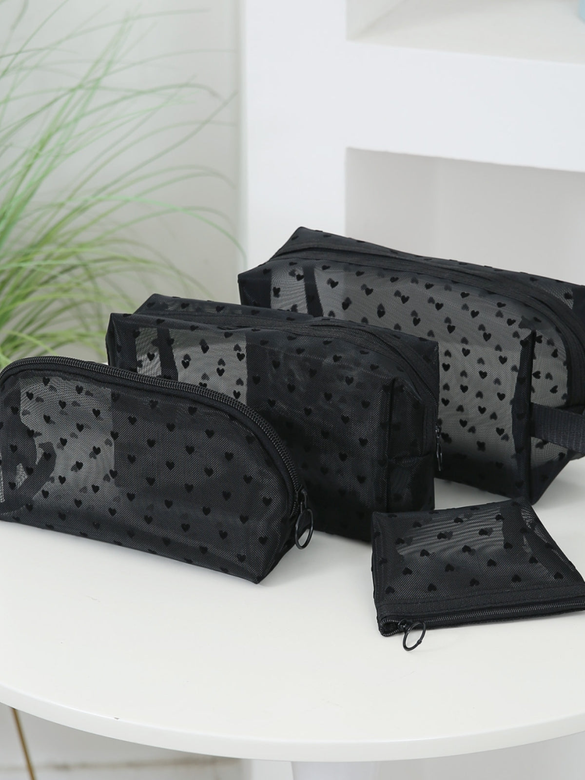 4- Piece Heart Polyester Storage Bag-HANDBAGS-[Adult]-[Female]-Black-One Size-2022 Online Blue Zone Planet