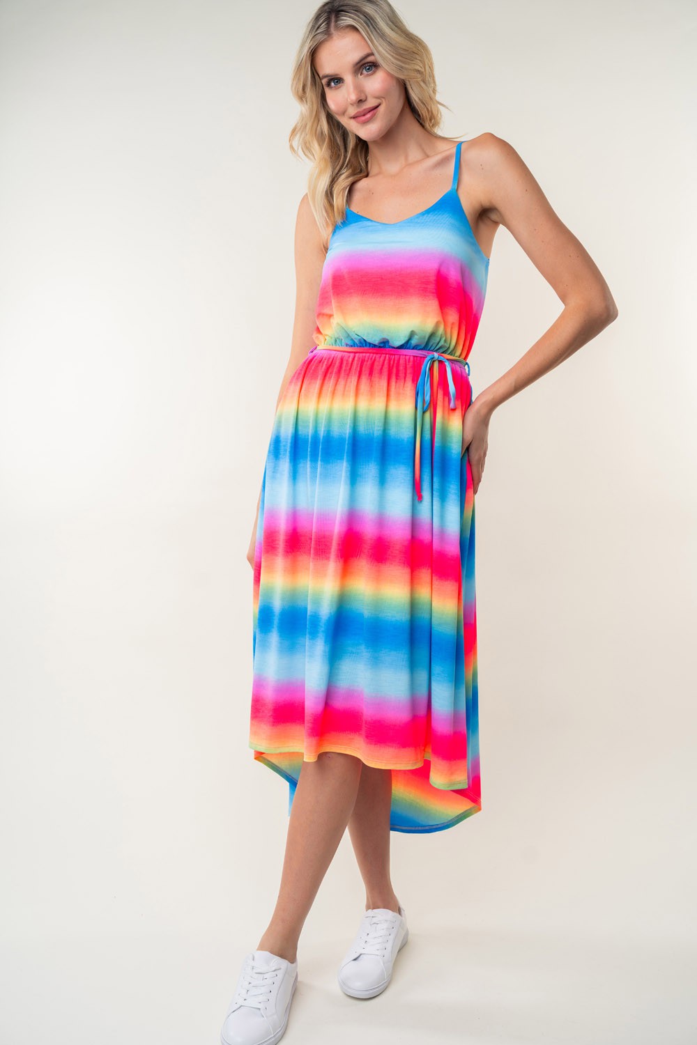 White Birch Full Size Ombre Striped Midi Cami Dress-TOPS / DRESSES-[Adult]-[Female]-2022 Online Blue Zone Planet