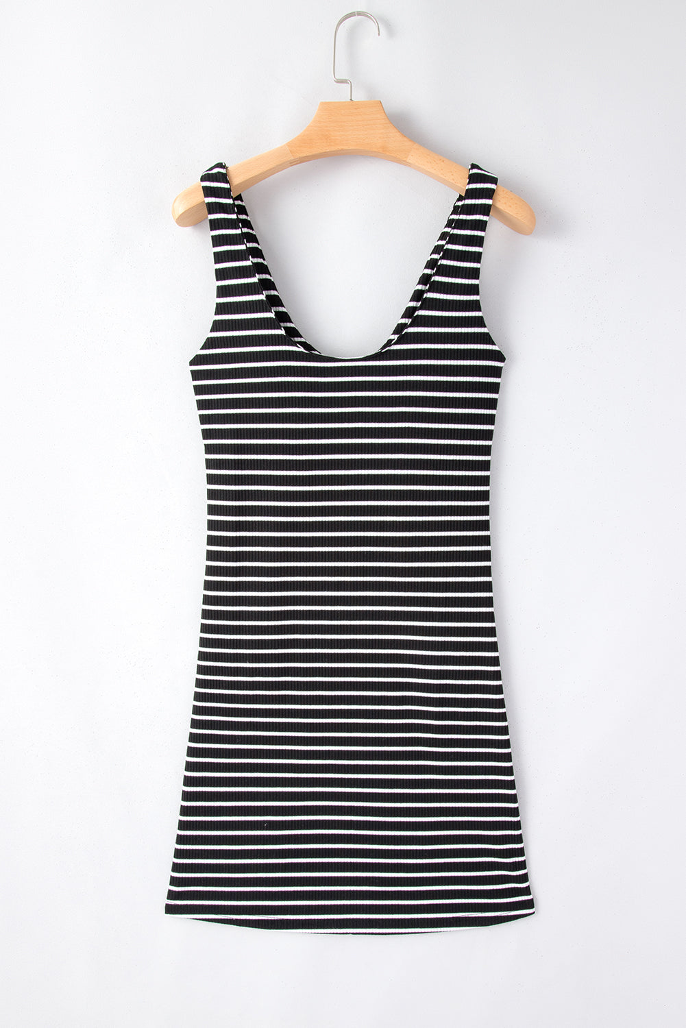 Black Stripe Ribbed Knit Sleeveless Mini Dress Blue Zone Planet