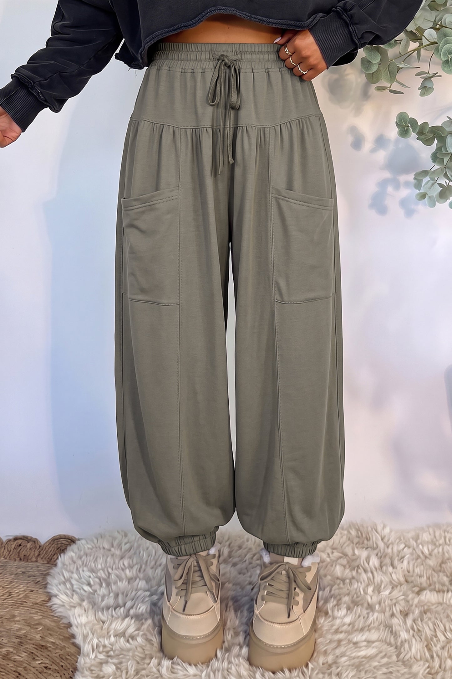 Seagrass Elastic Waist Drawstring Wide Leg Full Length Pants-Bottoms/Pants & Culotte-[Adult]-[Female]-2022 Online Blue Zone Planet