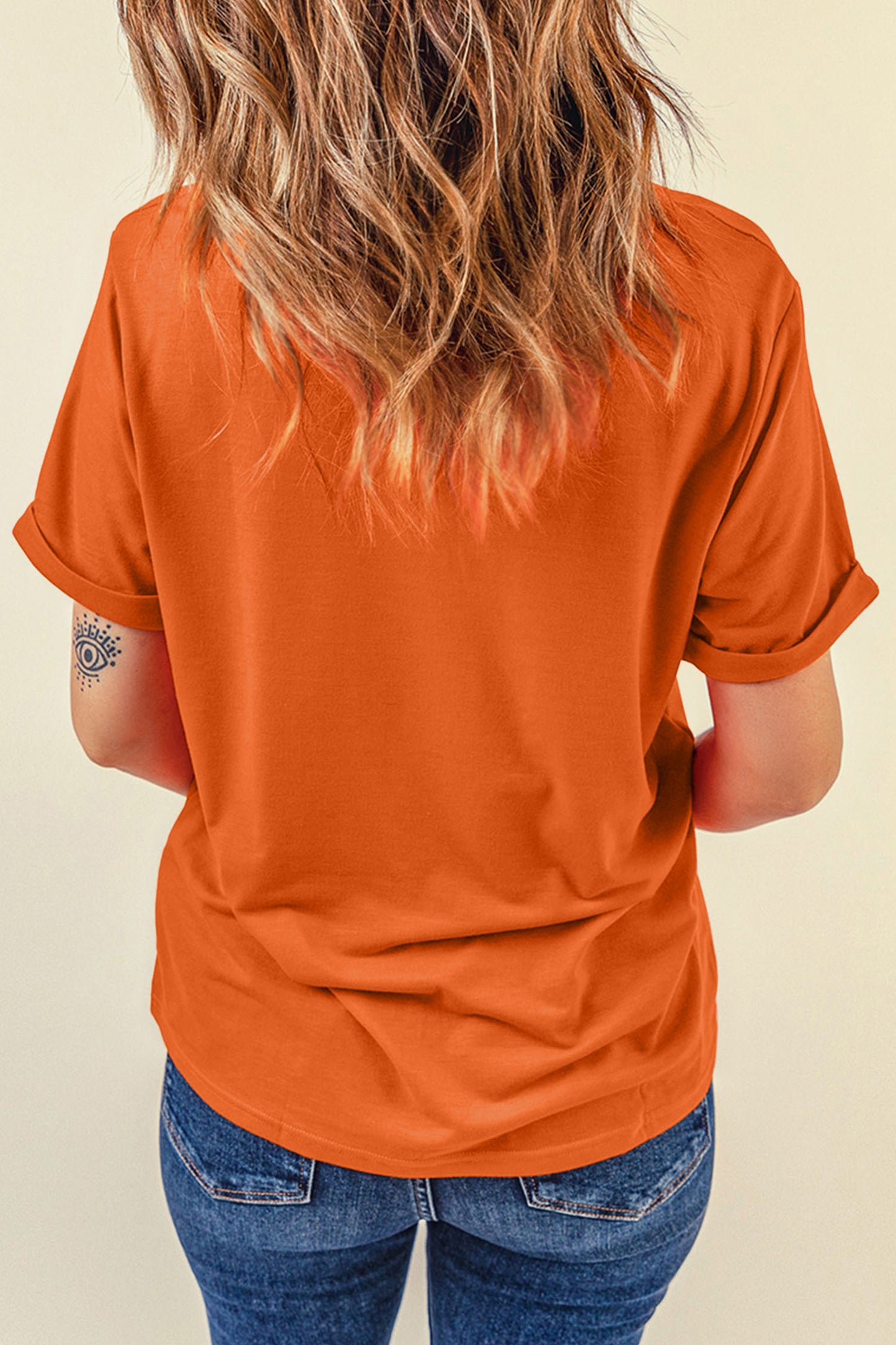 Orange Patchwork Pumpkin Graphic Print Crewneck  T-Shirt