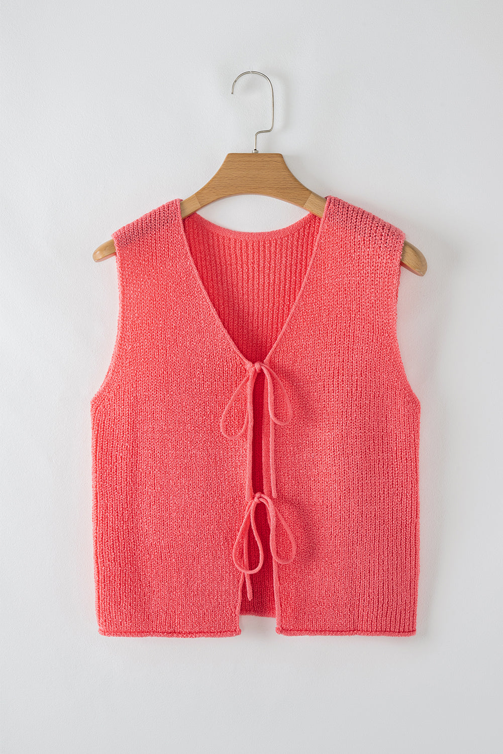 Tomato Red Lace-Up Front V Neck Sweater Vest-TOPS / DRESSES-[Adult]-[Female]-2022 Online Blue Zone Planet