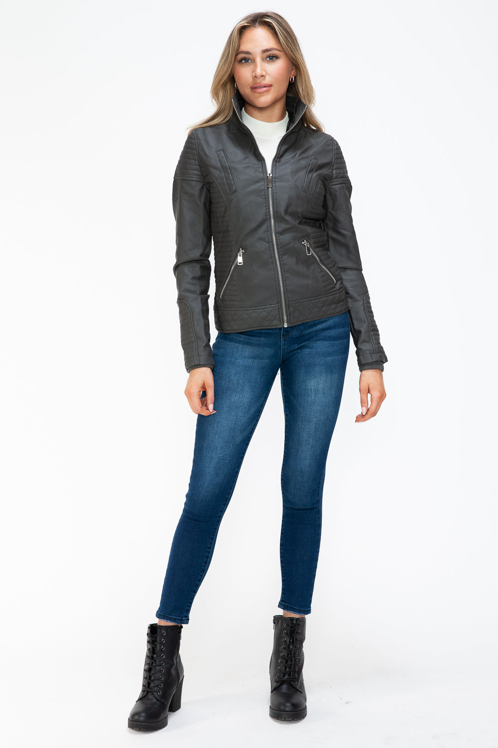 Blue Zone Planet | YMI Faux Layered Double-Zipper Jacket with Fuzzy Hood-TOPS / DRESSES-[Adult]-[Female]-2022 Online Blue Zone Planet