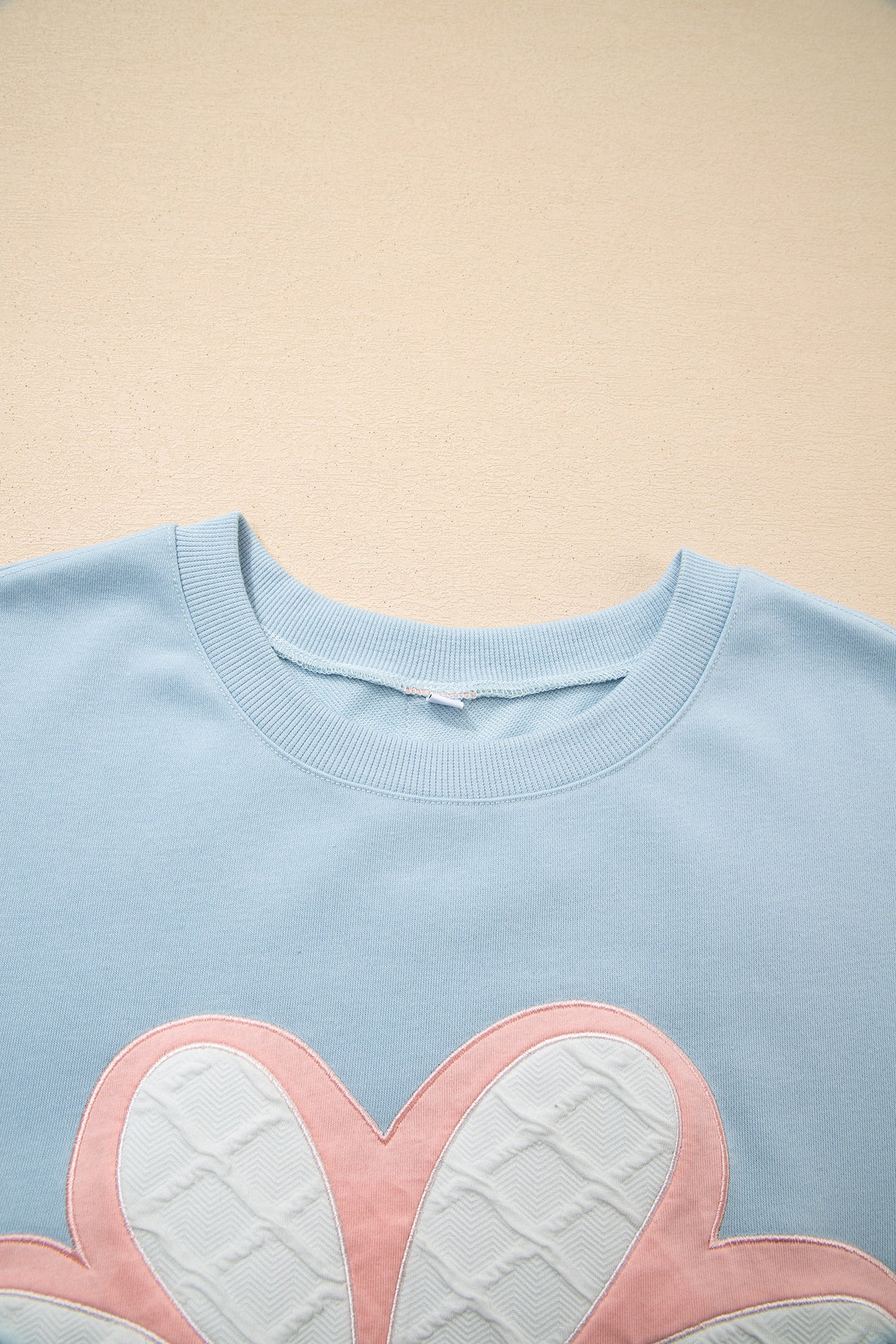 Beau Blue Big Flower Patch Drop Shoulder Striped Long Sleeve Top-Tops/Long Sleeve Tops-[Adult]-[Female]-2022 Online Blue Zone Planet