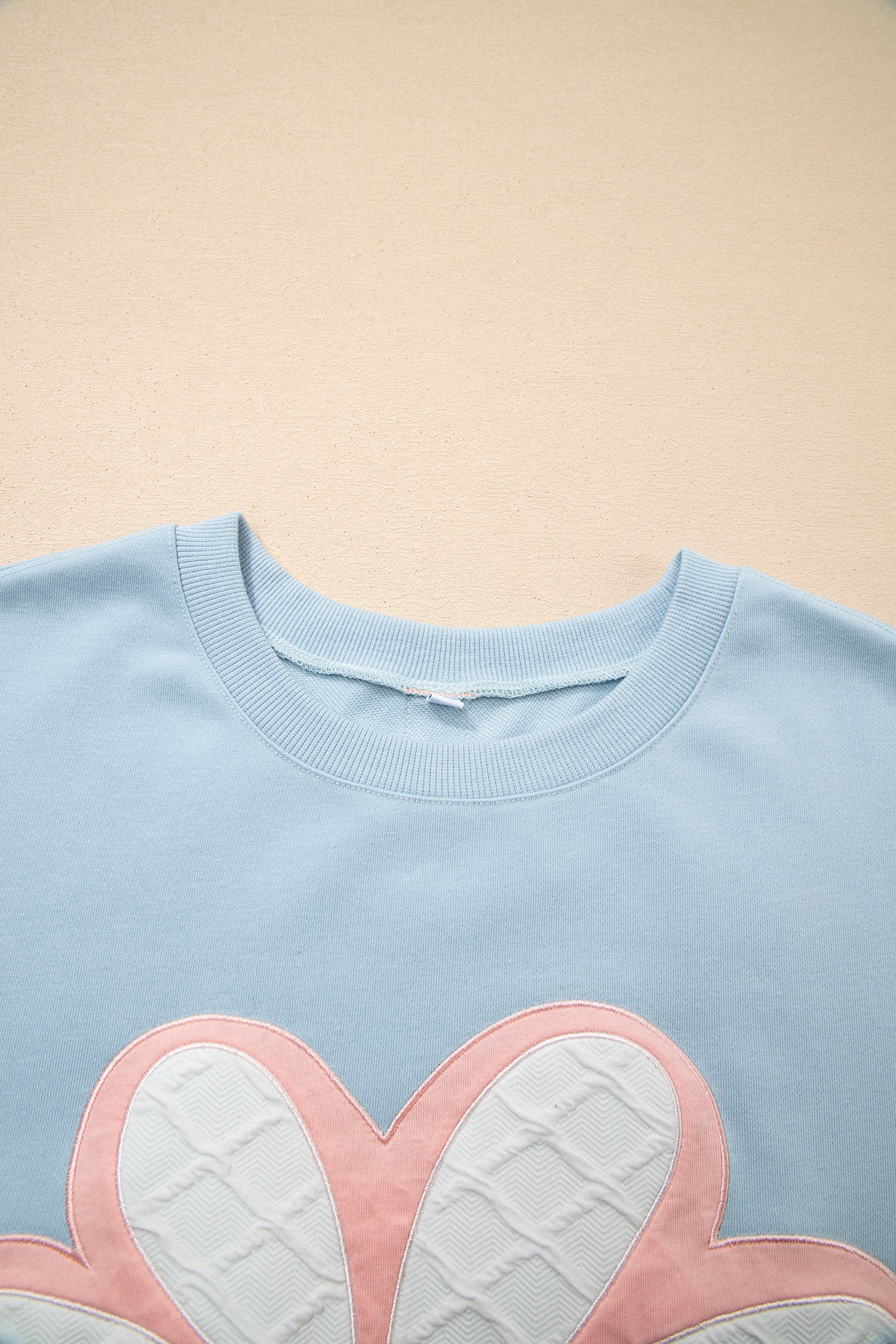 Beau Blue Big Flower Patch Drop Shoulder Striped Long Sleeve Top-Tops/Long Sleeve Tops-[Adult]-[Female]-2022 Online Blue Zone Planet