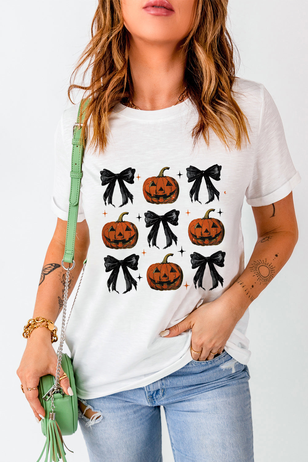 Blue Zone Planet | Pumpkin Round Neck Short Sleeve T-Shirt-TOPS / DRESSES-[Adult]-[Female]-White-S-2022 Online Blue Zone Planet