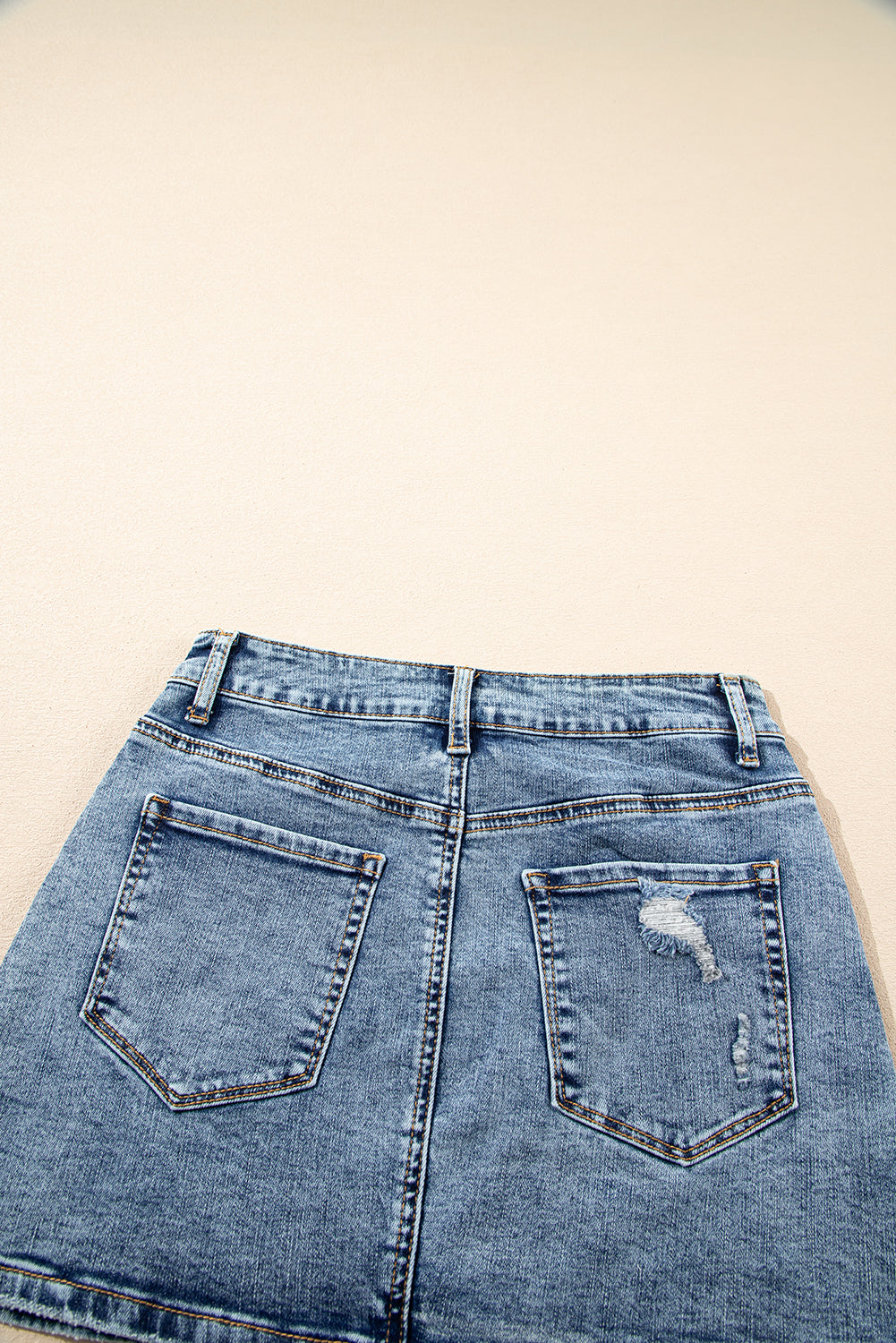 Dusk Blue Rhinestone Distressed Denim High Waist Mini Skirt-Bottoms/Skirts & Petticoat-[Adult]-[Female]-2022 Online Blue Zone Planet