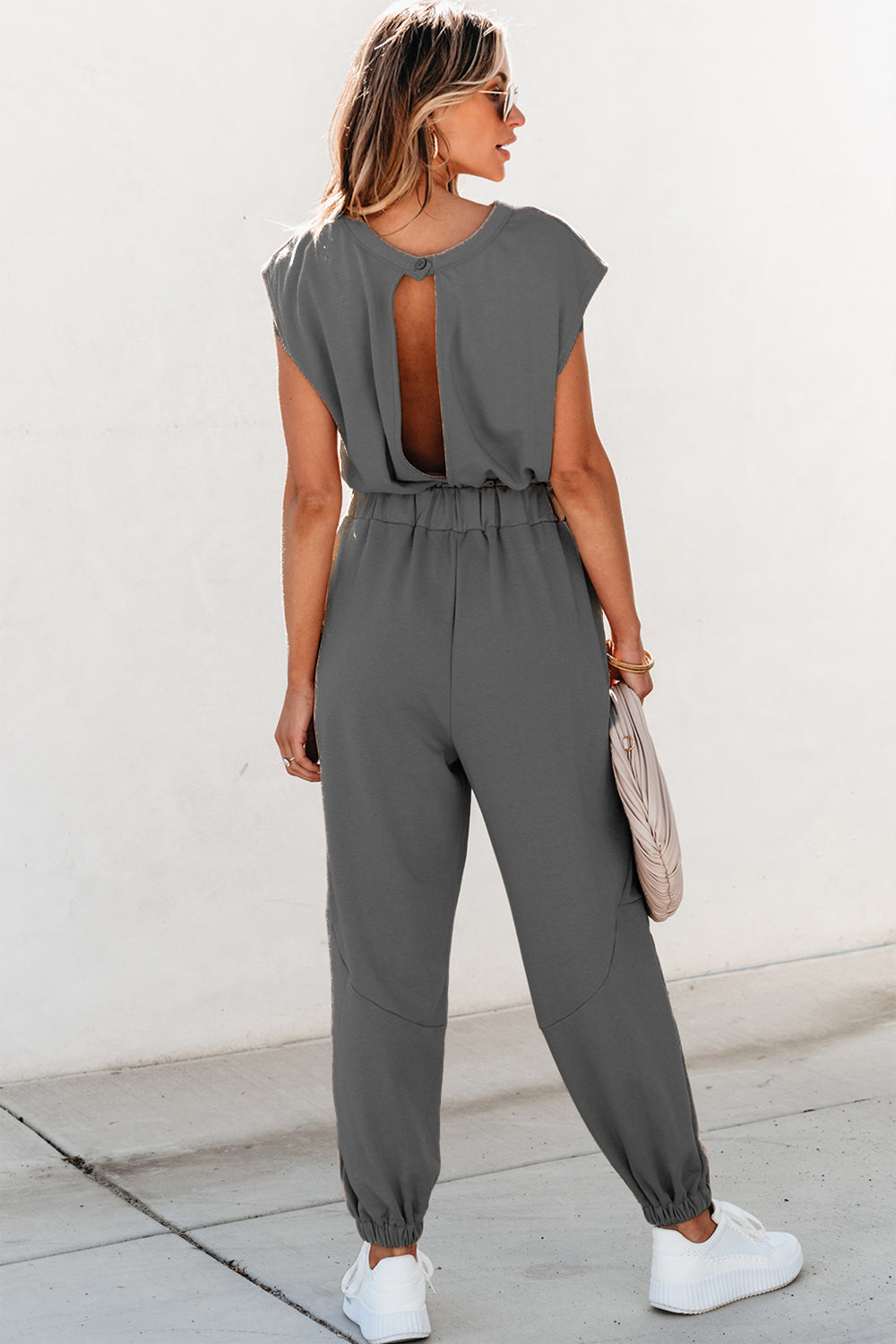 Cutout Drawstring Cap Sleeve Jumpsuit-TOPS / DRESSES-[Adult]-[Female]-2022 Online Blue Zone Planet