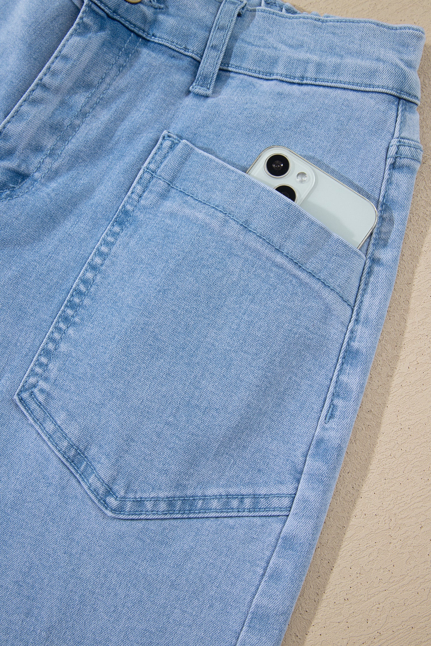 Beau Blue Solid Color Square Patch Pocket Ankle-length Barrel Jeans-Bottoms/Jeans-[Adult]-[Female]-2022 Online Blue Zone Planet