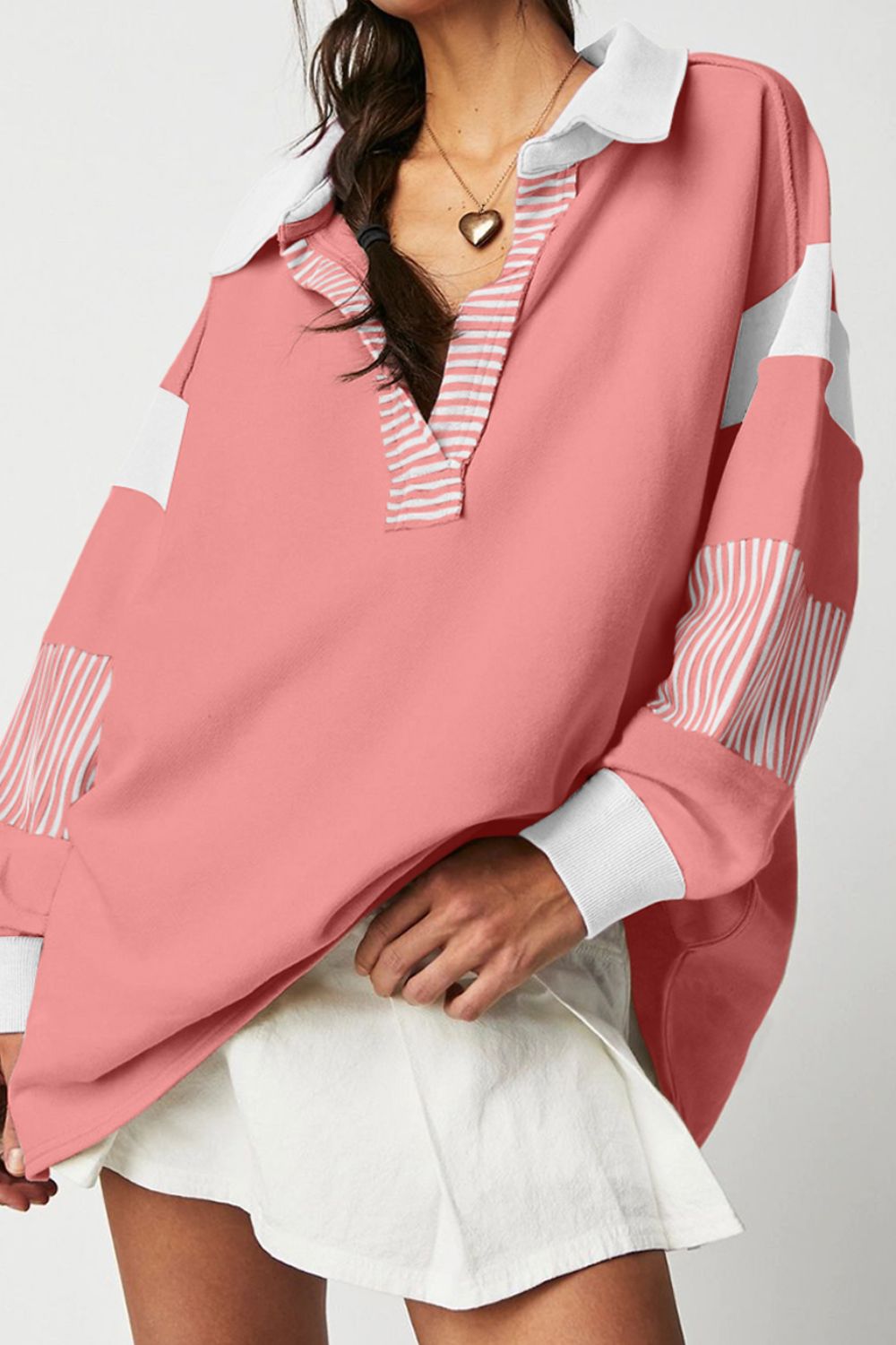 Blue Zone Planet | Collared Neck Long Sleeve Sweatshirt-TOPS / DRESSES-[Adult]-[Female]-Blush Pink-L-2022 Online Blue Zone Planet