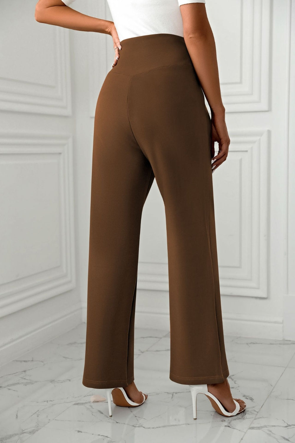 High Waist Straight Leg Pants-BOTTOMS SIZES SMALL MEDIUM LARGE-[Adult]-[Female]-2022 Online Blue Zone Planet