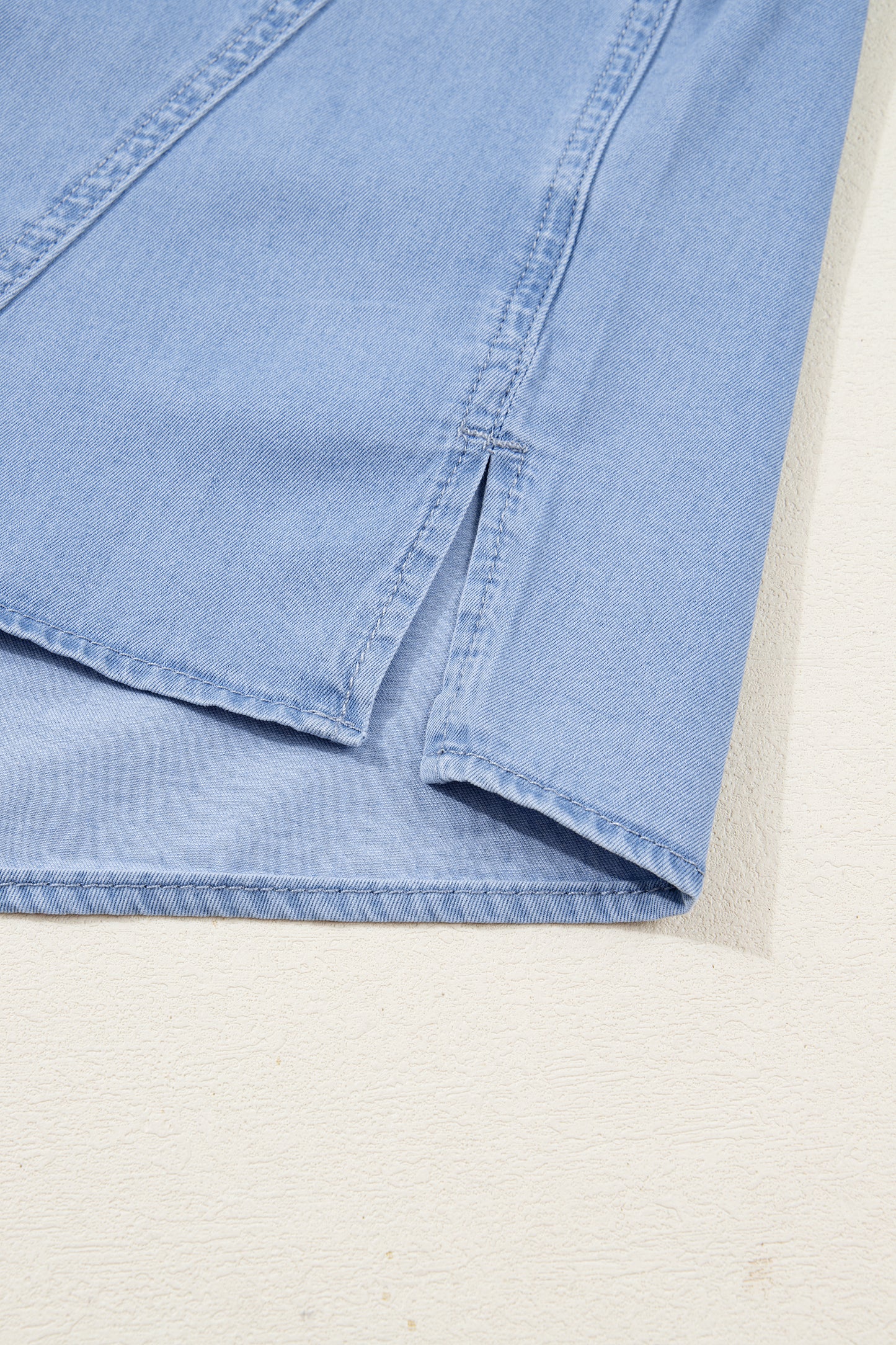 Myosotis Washed Drop Shoulder Bracelet Sleeve Chambray Shirt-Bracelet-[Adult]-[Female]-2022 Online Blue Zone Planet