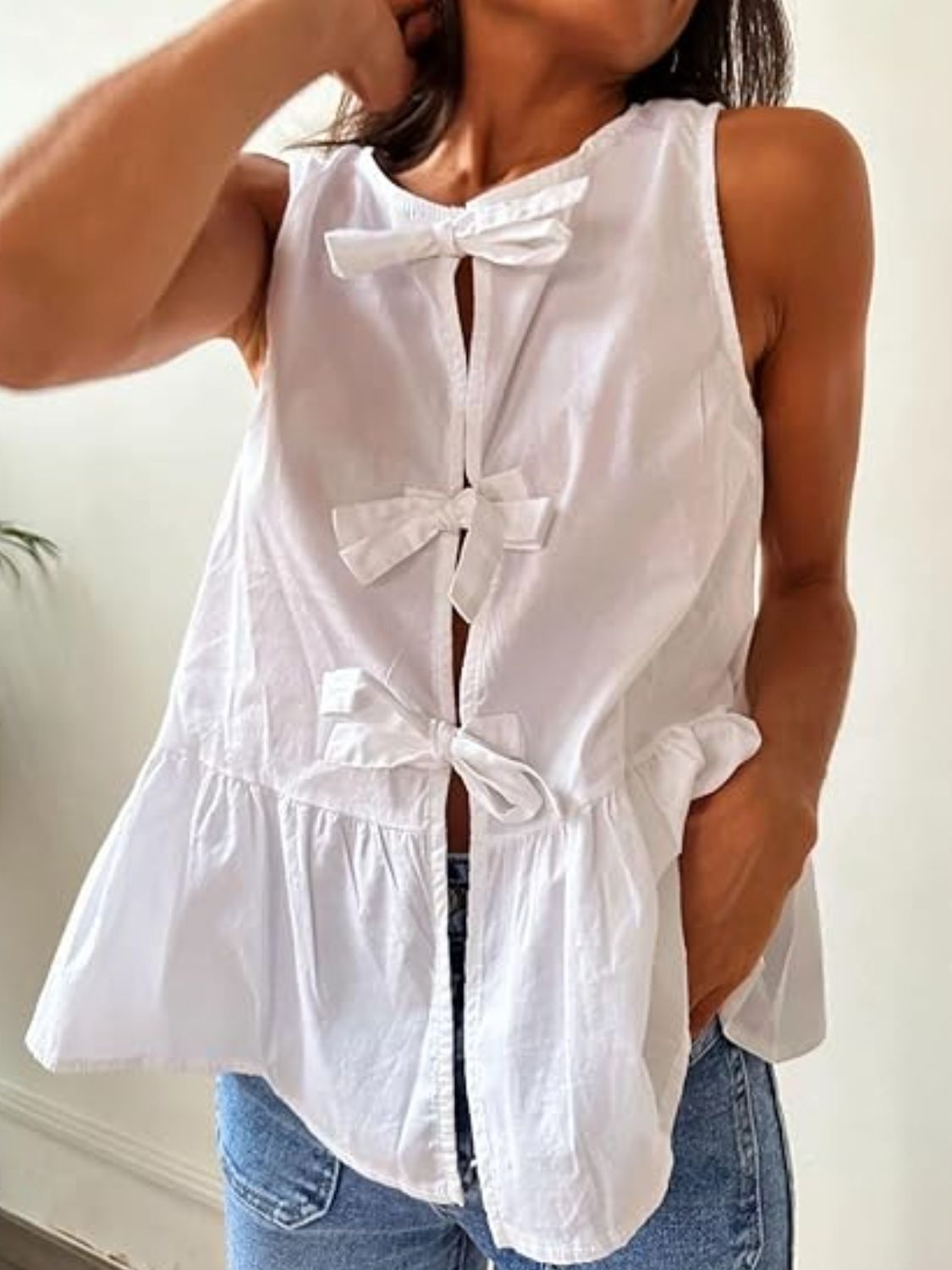 Tied Striped Round Neck Tank-TOPS / DRESSES-[Adult]-[Female]-White-S-2022 Online Blue Zone Planet