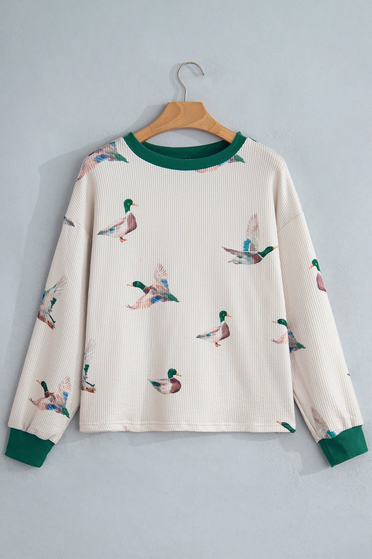 Beige Mallard Duck Print Plus Size Twisted Ribbed Top