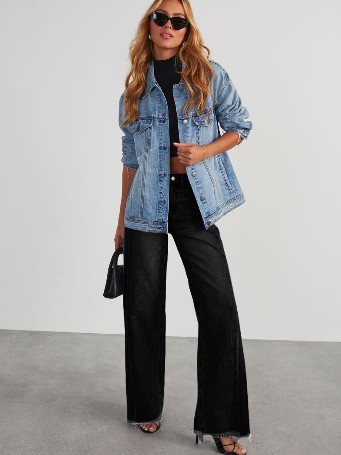 Raw Hem Wide Leg Jeans with Pockets-TOPS / DRESSES-[Adult]-[Female]-2022 Online Blue Zone Planet