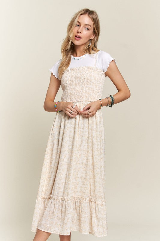 ADORA Smocked Floral Ruffled Hem Cami Dress-TOPS / DRESSES-[Adult]-[Female]-2022 Online Blue Zone Planet