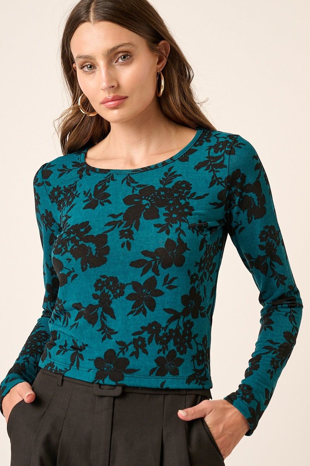 Mittoshop Flower Print Long Sleeve Knit Top-TOPS / DRESSES-[Adult]-[Female]-Teal-S-2022 Online Blue Zone Planet