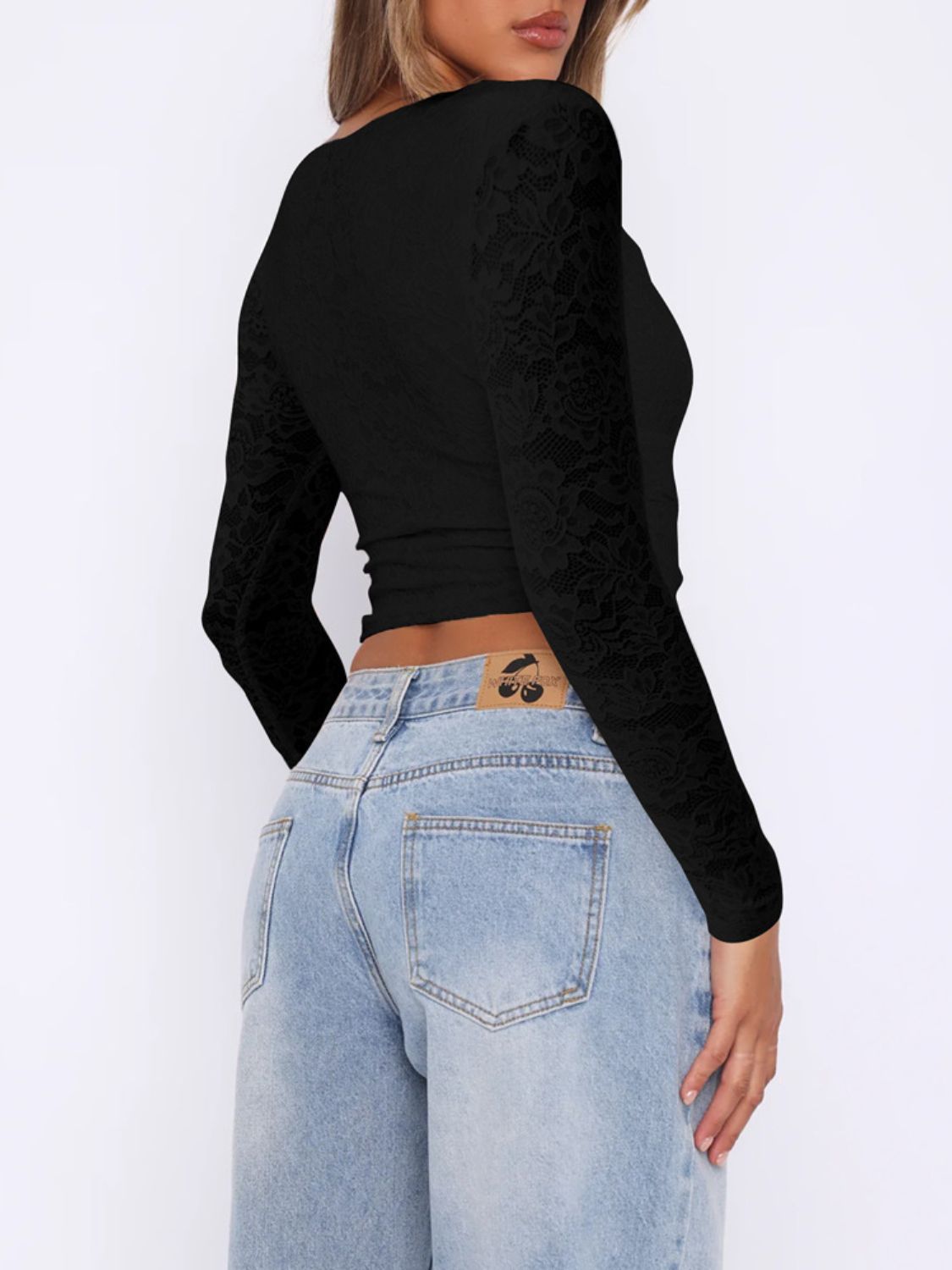 Devine V-Neck Long Sleeve Lace Top-[Adult]-[Female]-2022 Online Blue Zone Planet