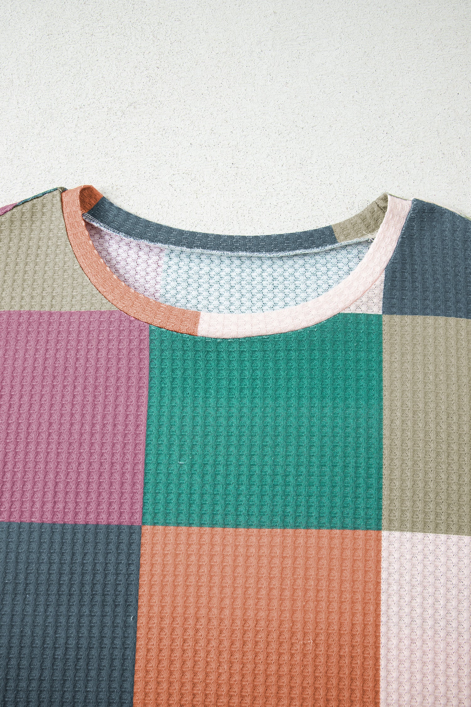 Green Checkered Print Textured Knit Long Sleeve Loose Top-Tops/Long Sleeve Tops-[Adult]-[Female]-2022 Online Blue Zone Planet