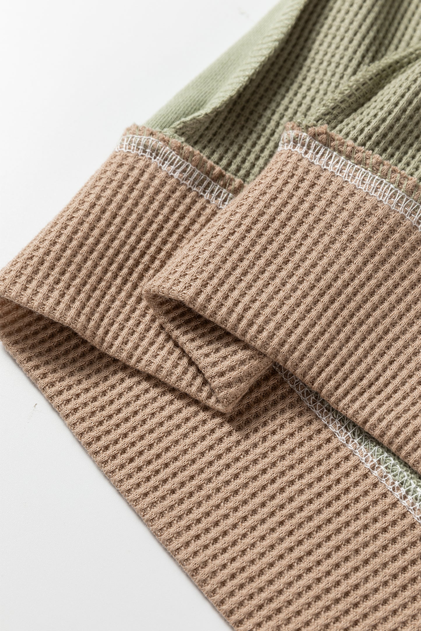 Smoke Green Color Block Mix Texture Waffle Patchwork Oversize Sweatshirt-Tops/Sweatshirts & Hoodies-[Adult]-[Female]-2022 Online Blue Zone Planet