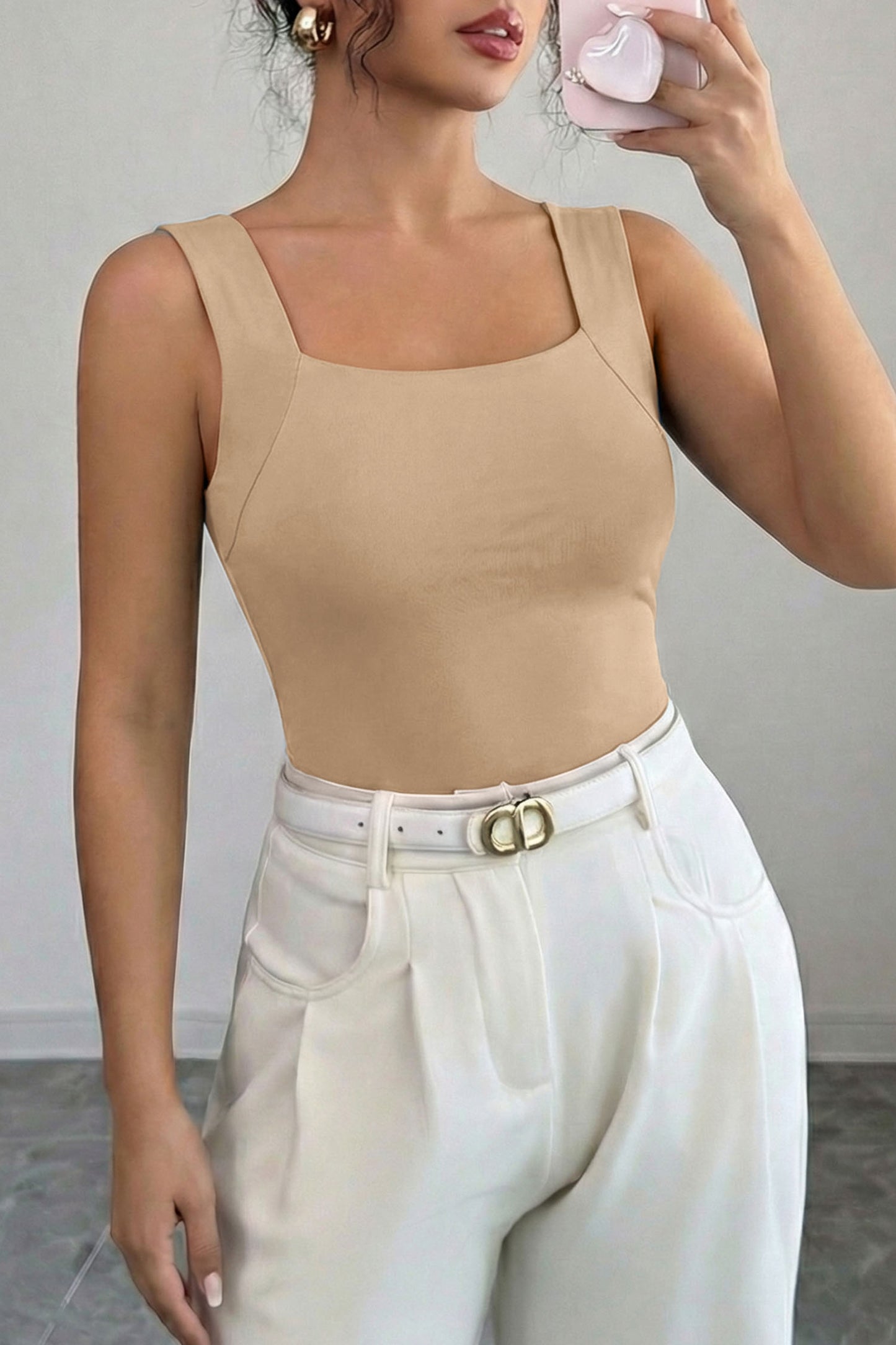 Black Solid Color Wide Strap Splicing Athleisure Tank Top-Tops/Tank Tops-[Adult]-[Female]-2022 Online Blue Zone Planet
