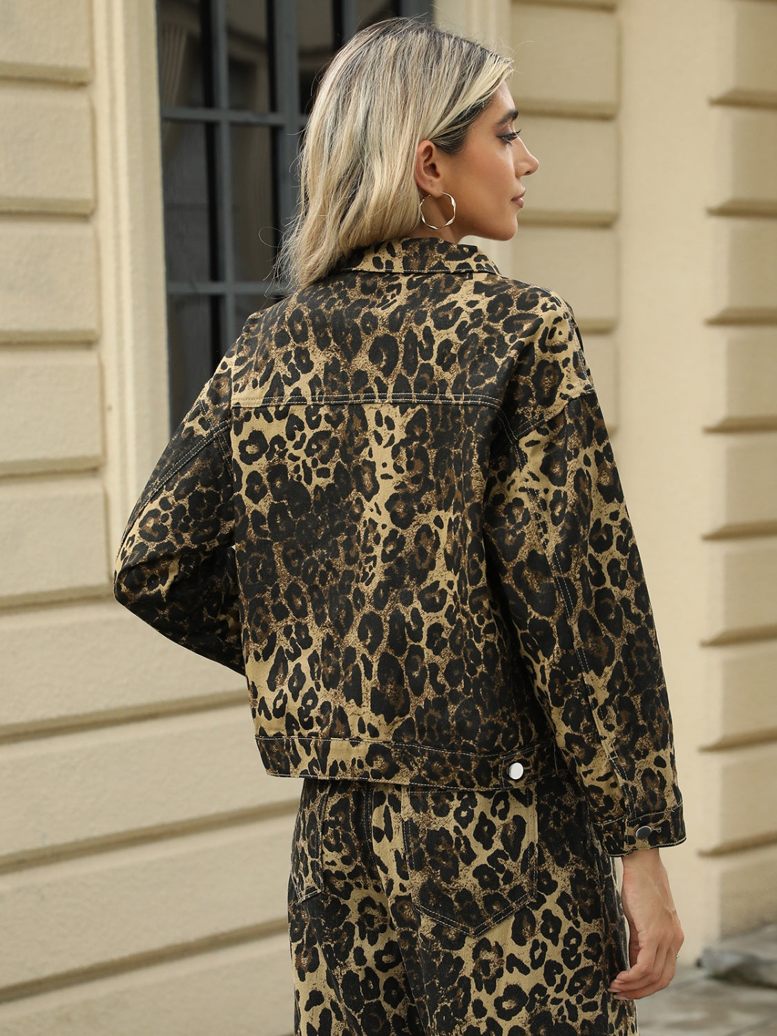 Pocketed Leopard Long Sleeve Denim Jacket-TOPS / DRESSES-[Adult]-[Female]-2022 Online Blue Zone Planet