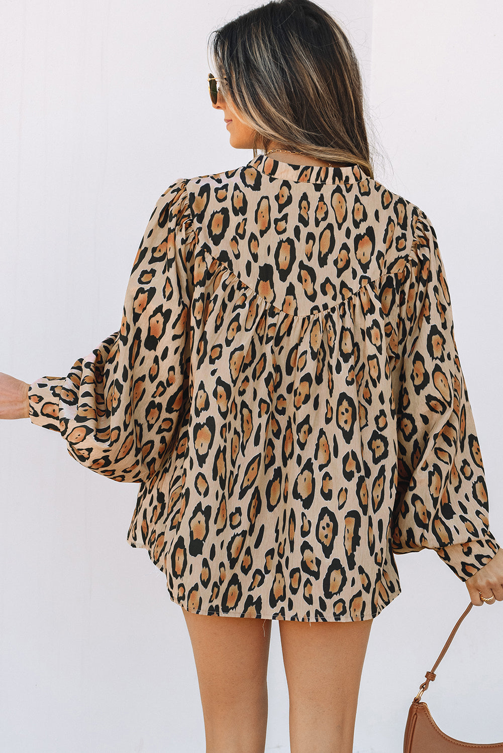 Blue Zone Planet | Jet Stream Oversized Leopard Print Balloon Sleeve Casual Shirt-Tops/Blouses & Shirts-[Adult]-[Female]-2022 Online Blue Zone Planet