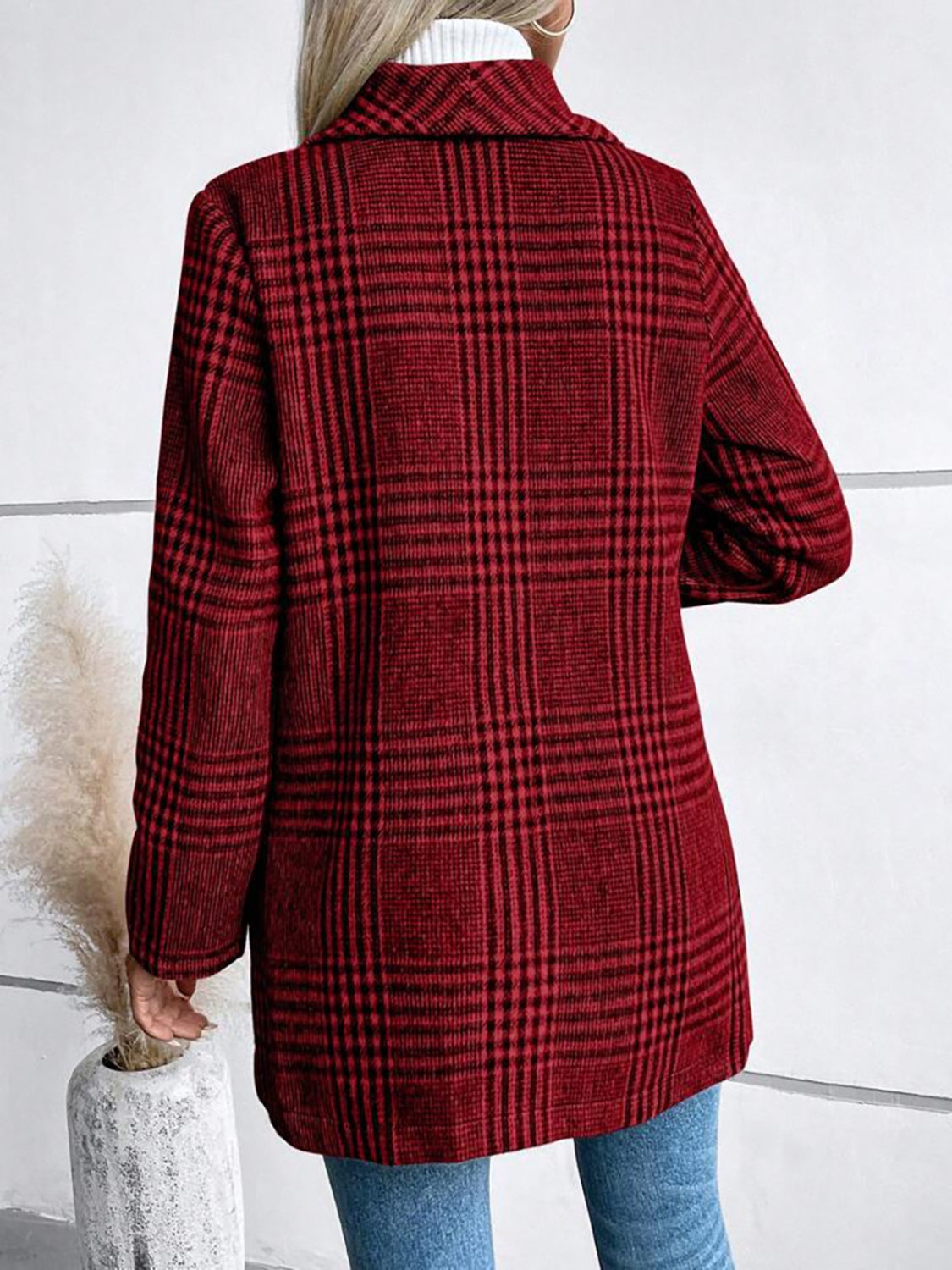 Blue Zone Planet | Plaid Collared Neck Long Sleeve Jacket-[Adult]-[Female]-2022 Online Blue Zone Planet