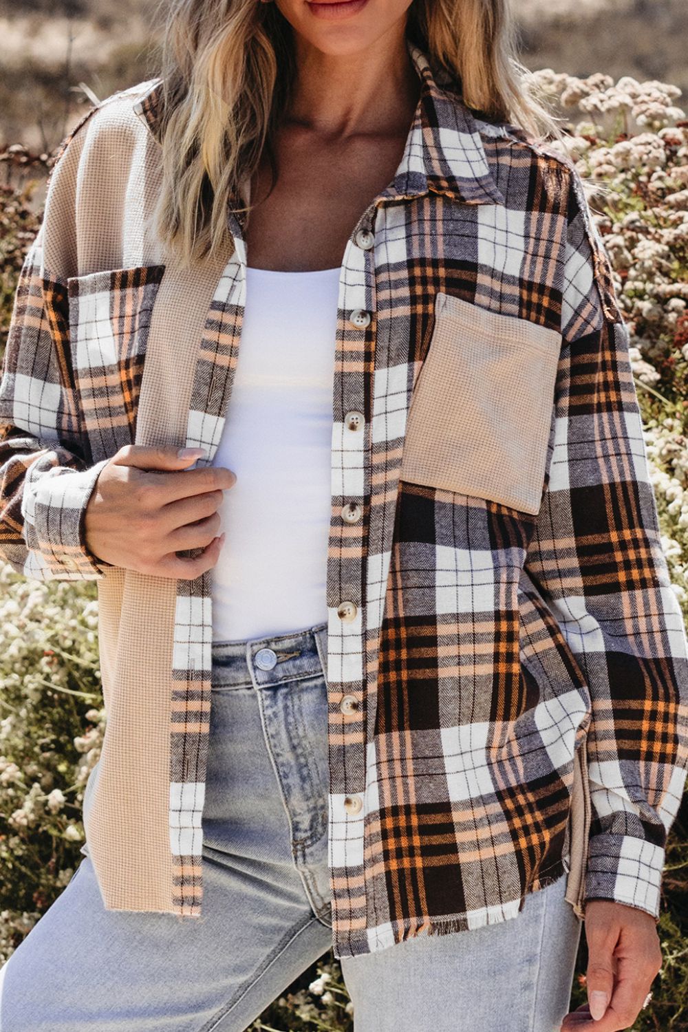 Plaid Button Up Long Sleeve Shacket-TOPS / DRESSES-[Adult]-[Female]-2022 Online Blue Zone Planet