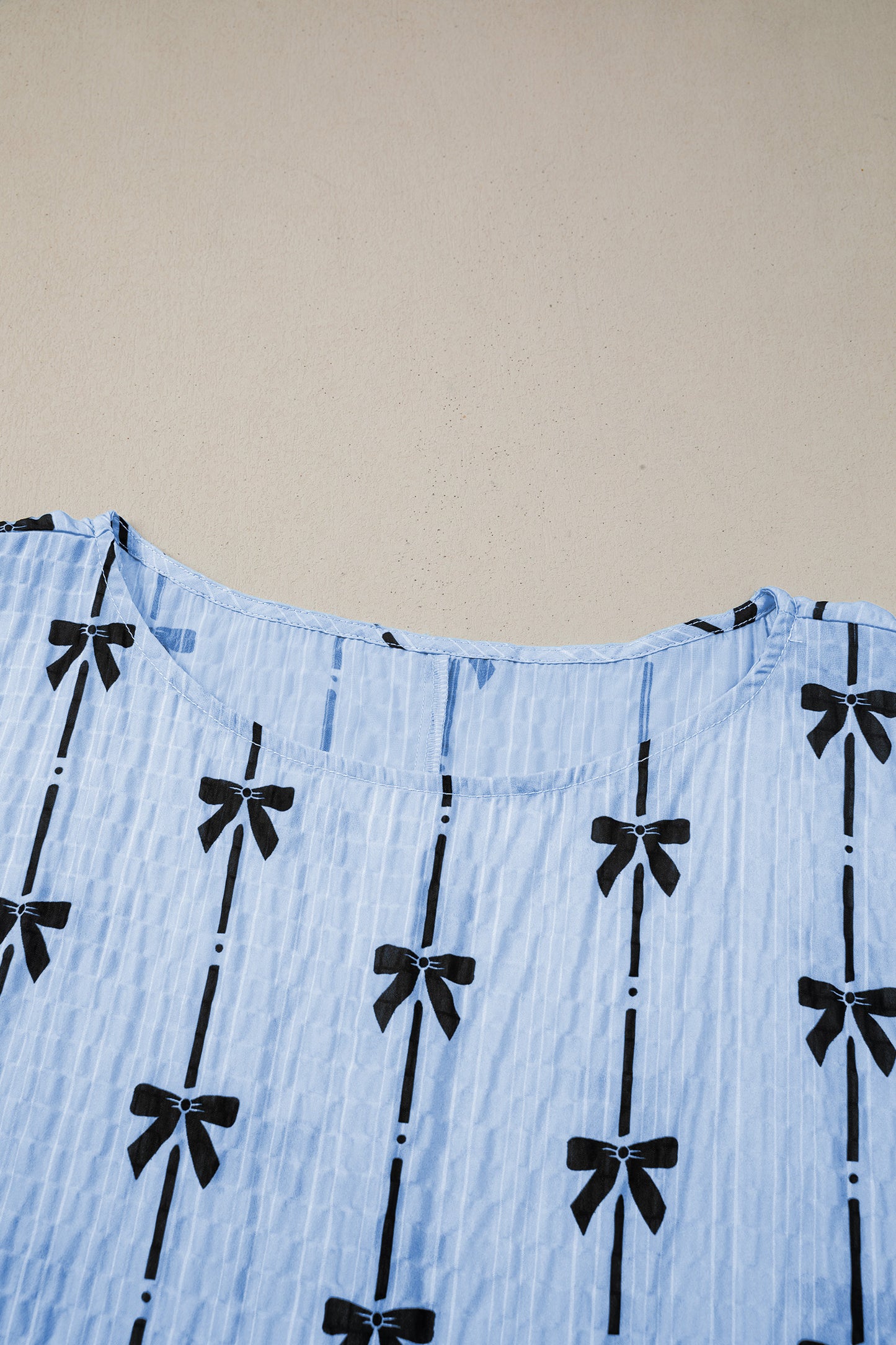 Beau Blue Bow Print Puff Short Sleeve Top-Tops/Tops & Tees-[Adult]-[Female]-2022 Online Blue Zone Planet
