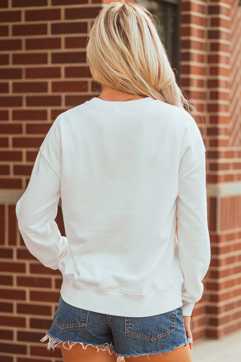 White Sequin Bow Baseball Patched Casual Sweatshirt-Graphic/Graphic Sweatshirts-[Adult]-[Female]-2022 Online Blue Zone Planet