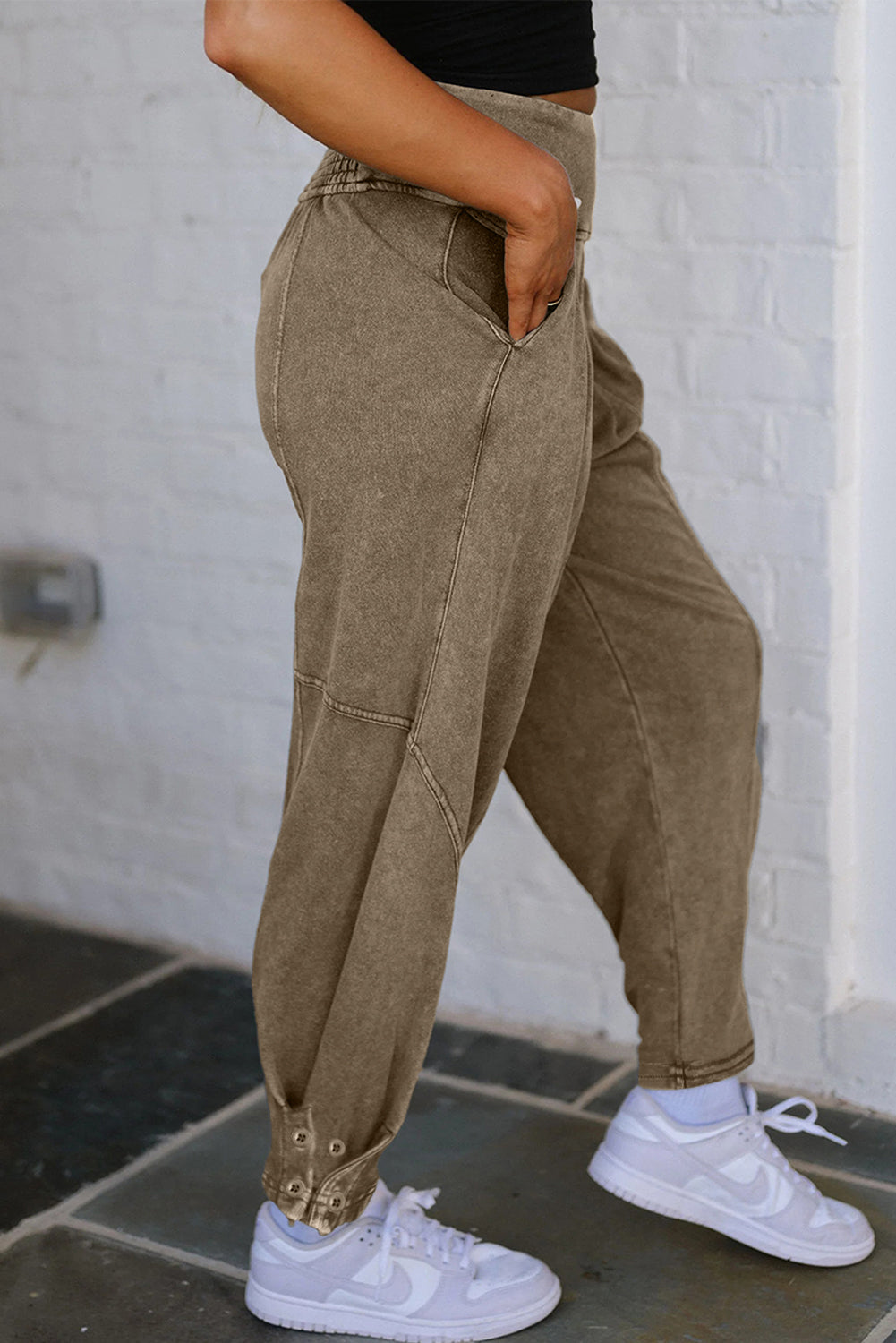 Elmwood Mineral Wash Jogger Style High Waist Casual Pants-Bottoms/Pants & Culotte-[Adult]-[Female]-2022 Online Blue Zone Planet