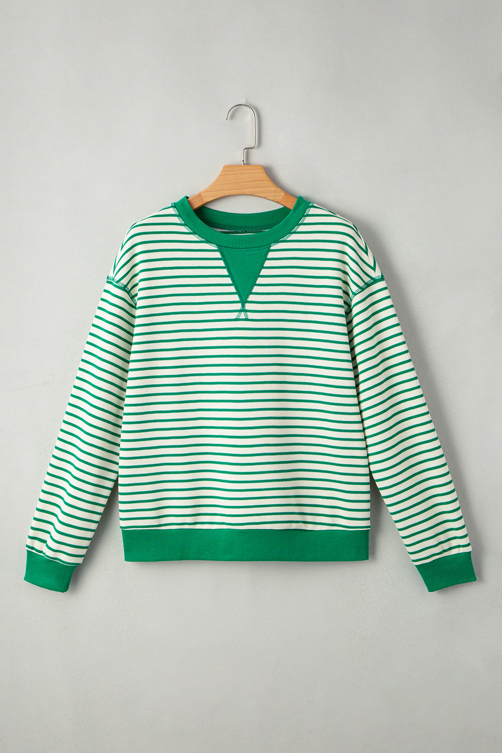 Bright Green Striped Exposed Seam Patchwork Loose Pullover Top-Tops/Long Sleeve Tops-[Adult]-[Female]-2022 Online Blue Zone Planet