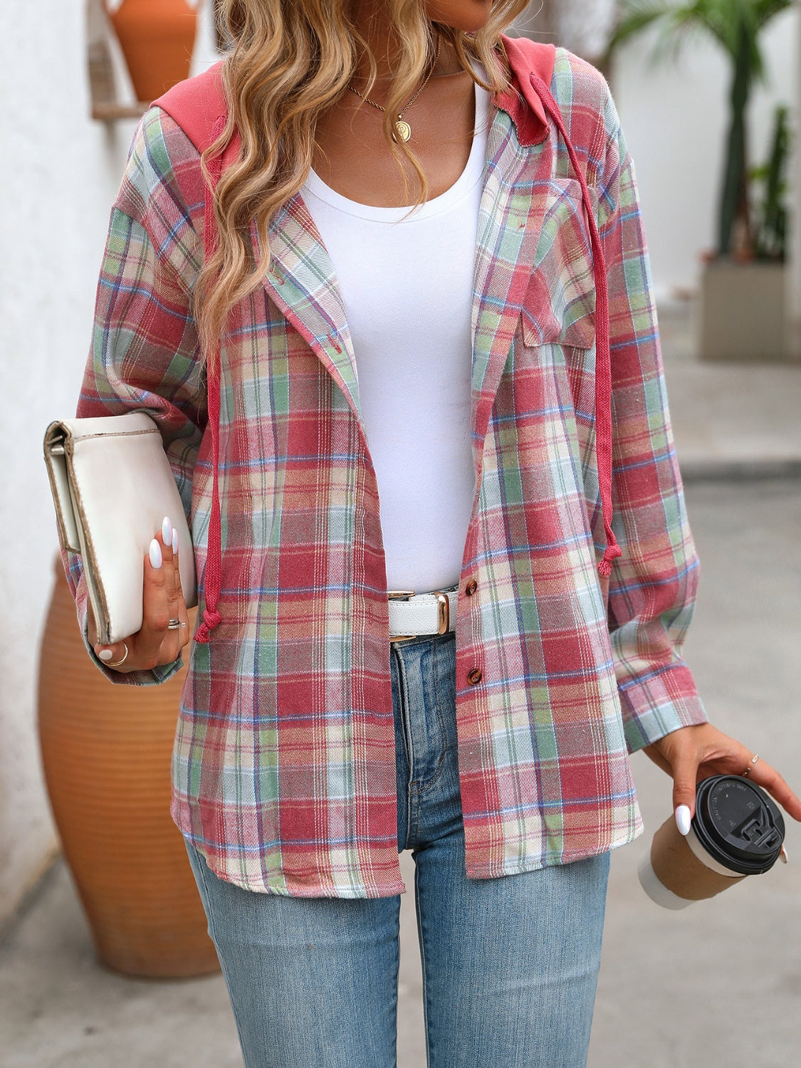 Blue Zone Planet | Plaid Long Sleeve Hooded Jacket-TOPS / DRESSES-[Adult]-[Female]-2022 Online Blue Zone Planet