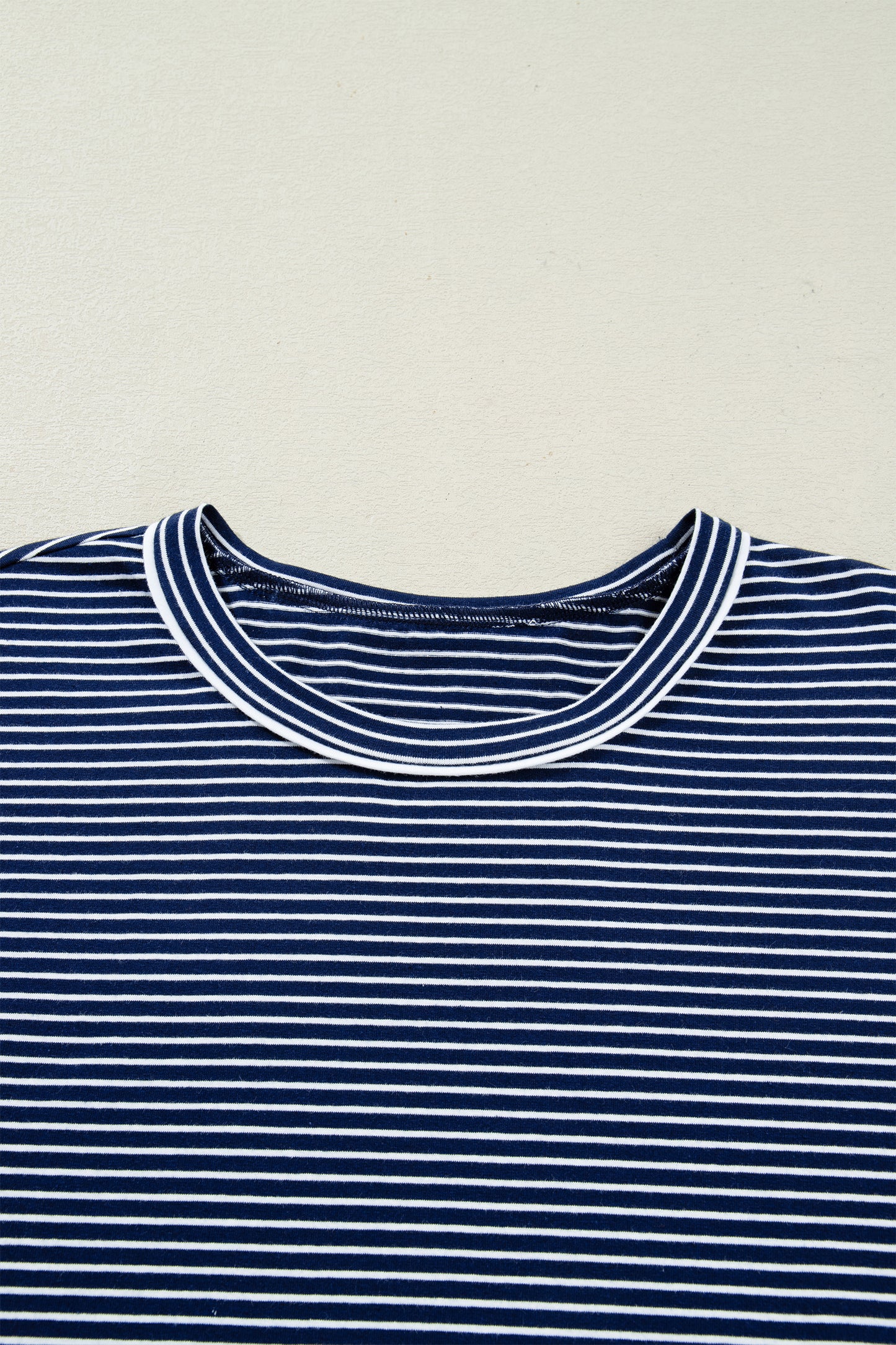 Blue Stripe Drop Shoulder Round Neck Long Sleeve Tee and Buttoned Shorts 2pcs Lounge Set-Loungewear & Sleepwear/Loungewear-[Adult]-[Female]-2022 Online Blue Zone Planet