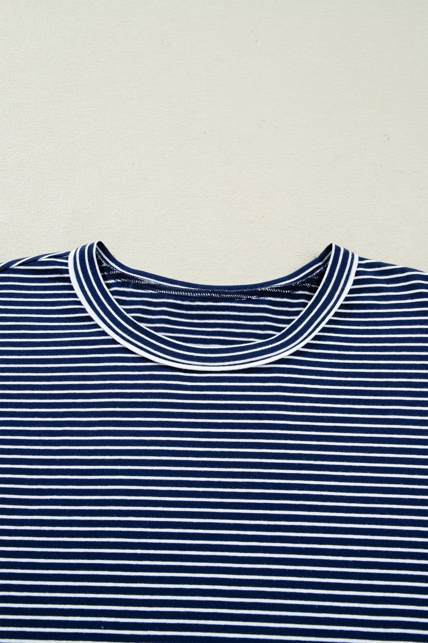 Blue Stripe Drop Shoulder Round Neck Long Sleeve Tee and Buttoned Shorts 2pcs Lounge Set-Loungewear & Sleepwear/Loungewear-[Adult]-[Female]-2022 Online Blue Zone Planet