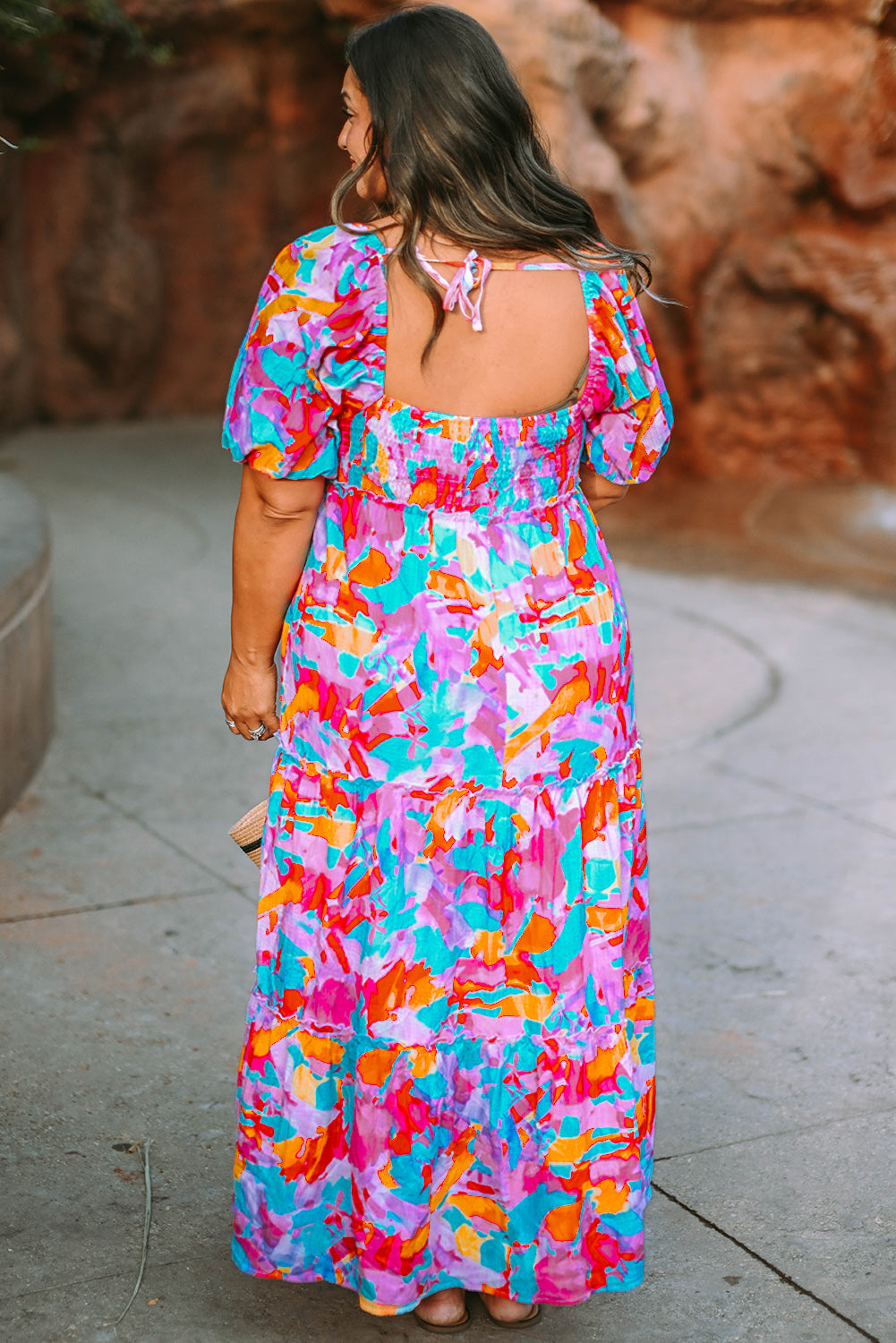 Blue Zone Planet | Multicolour Plus Size Floral Smocked Puff Sleeve Maxi Dress-TOPS / DRESSES-[Adult]-[Female]-2022 Online Blue Zone Planet