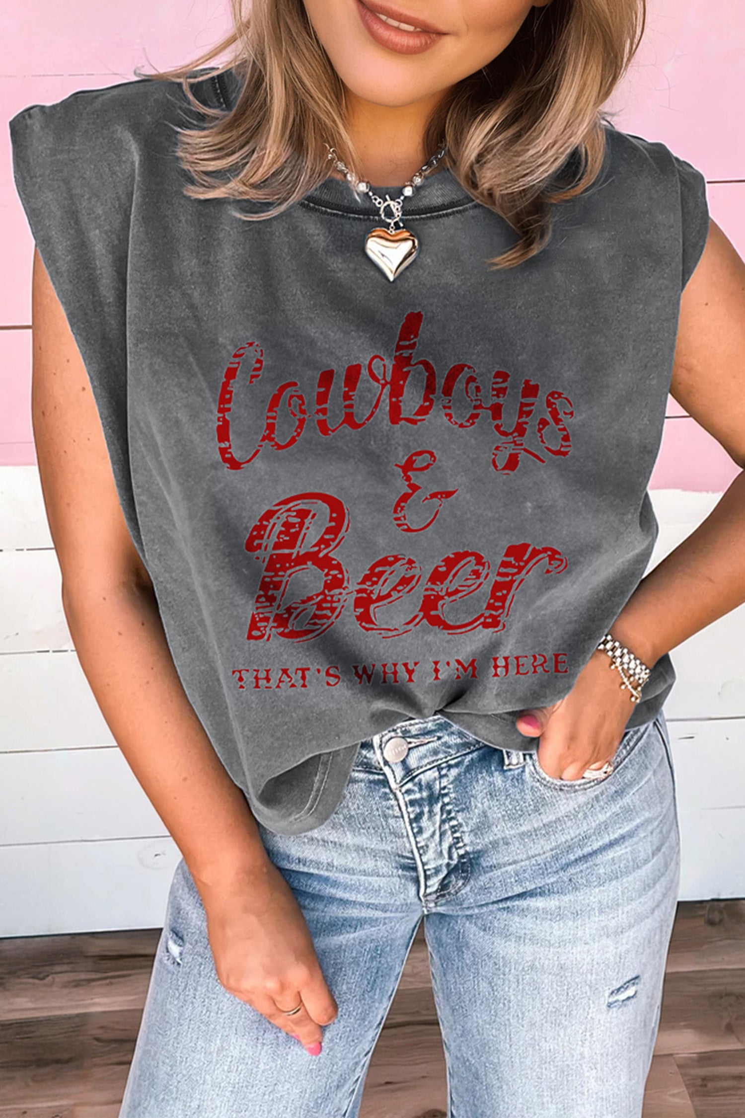 Sleet Cowboy & Beer Western Graphic Mineral Wash Tank Top-Tops/Tank Tops-[Adult]-[Female]-Sleet-S-2022 Online Blue Zone Planet