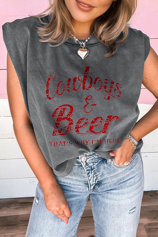 Sleet Cowboy & Beer Western Graphic Mineral Wash Tank Top-Tops/Tank Tops-[Adult]-[Female]-Sleet-S-2022 Online Blue Zone Planet