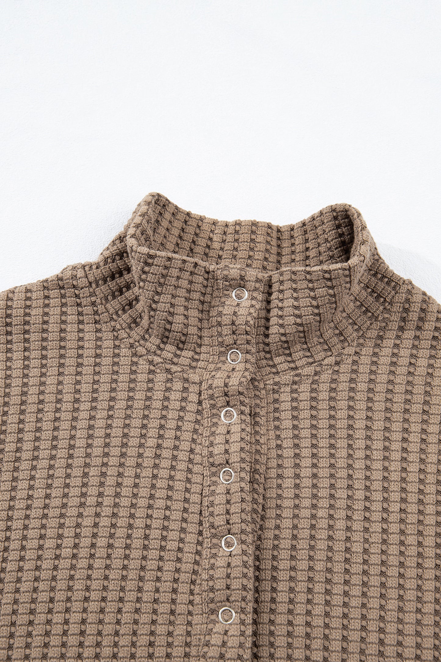 Casual Solid Color Textured Snap Button Collared Baggy Top-Tops/Long Sleeve Tops-[Adult]-[Female]-2022 Online Blue Zone Planet