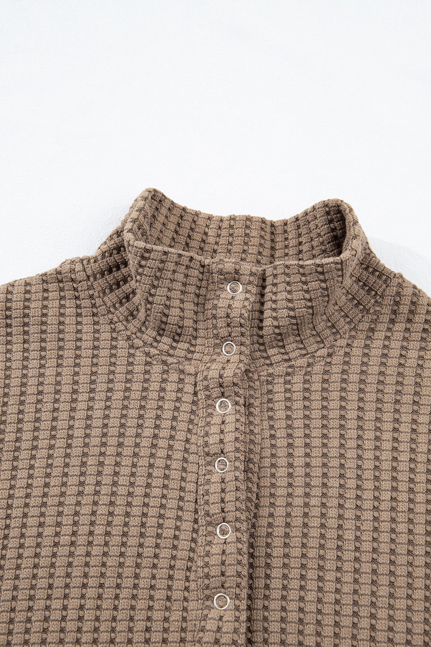 Casual Solid Color Textured Snap Button Collared Baggy Top-Tops/Long Sleeve Tops-[Adult]-[Female]-2022 Online Blue Zone Planet