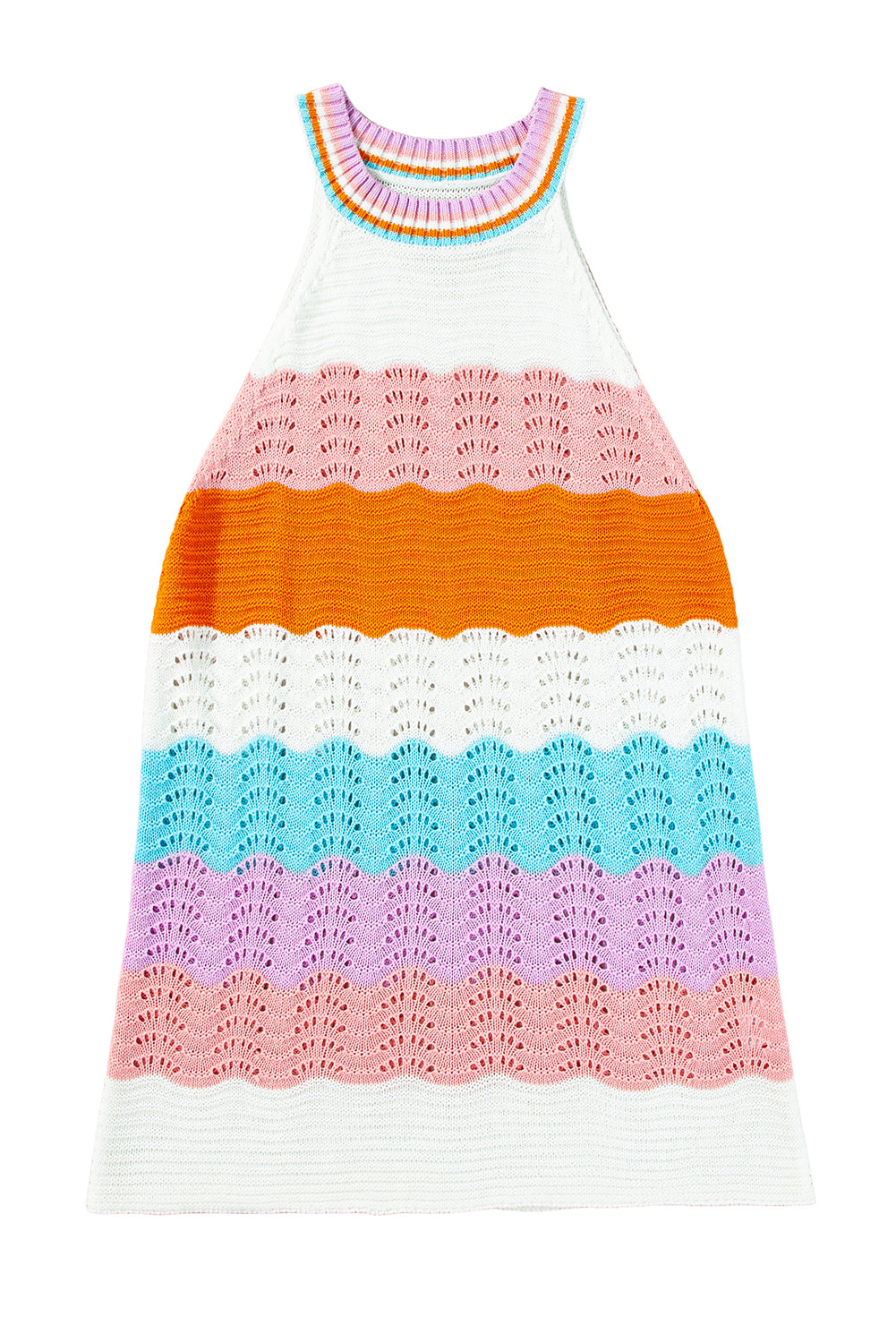 Multicolour Wavy Striped Print Textured Knit Sleeveless Sweater Top-Sweaters & Cardigans/Sweater Vests-[Adult]-[Female]-2022 Online Blue Zone Planet