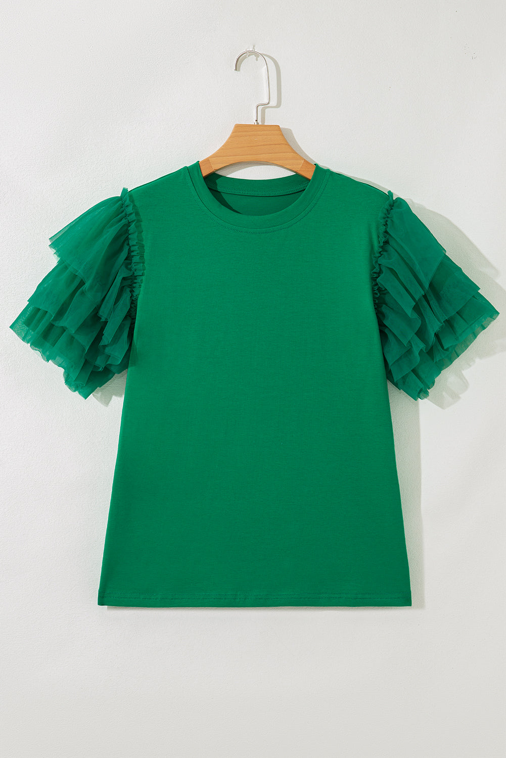 Dark Green Tulle Ruffle Sleeve Blouse-Tops/Blouses & Shirts-[Adult]-[Female]-2022 Online Blue Zone Planet