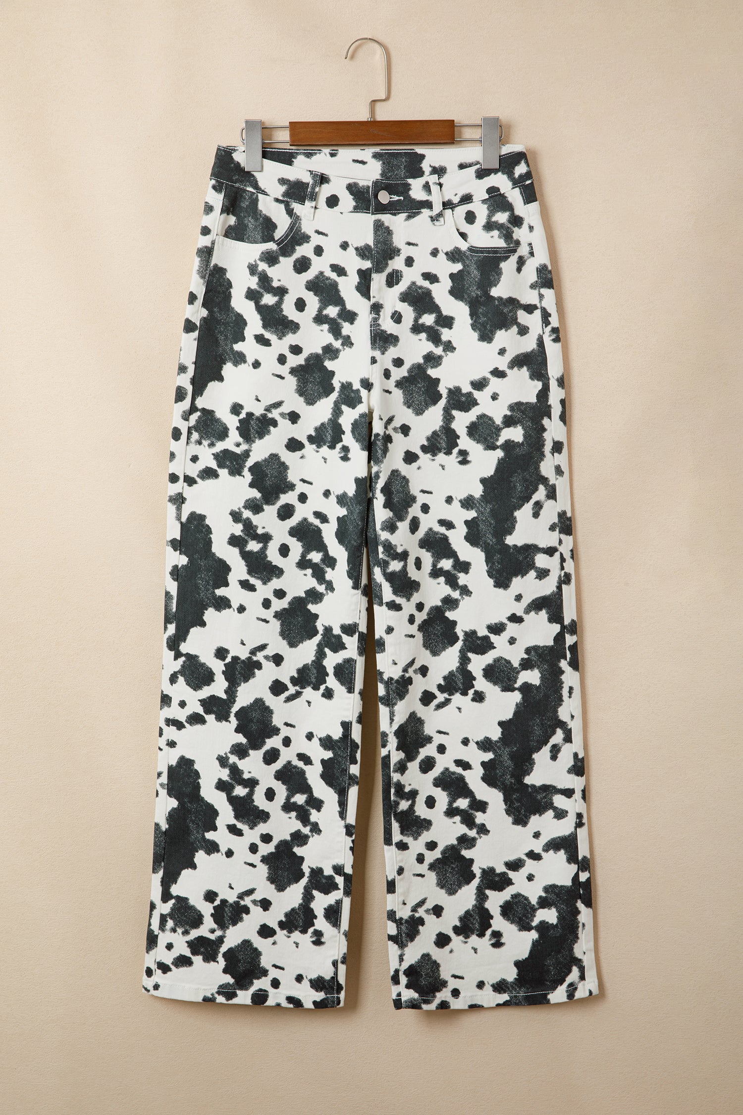 Brown Abstract Print Metal Button Regular Fit Full-Length Jeans-Bottoms/Jeans-[Adult]-[Female]-2022 Online Blue Zone Planet