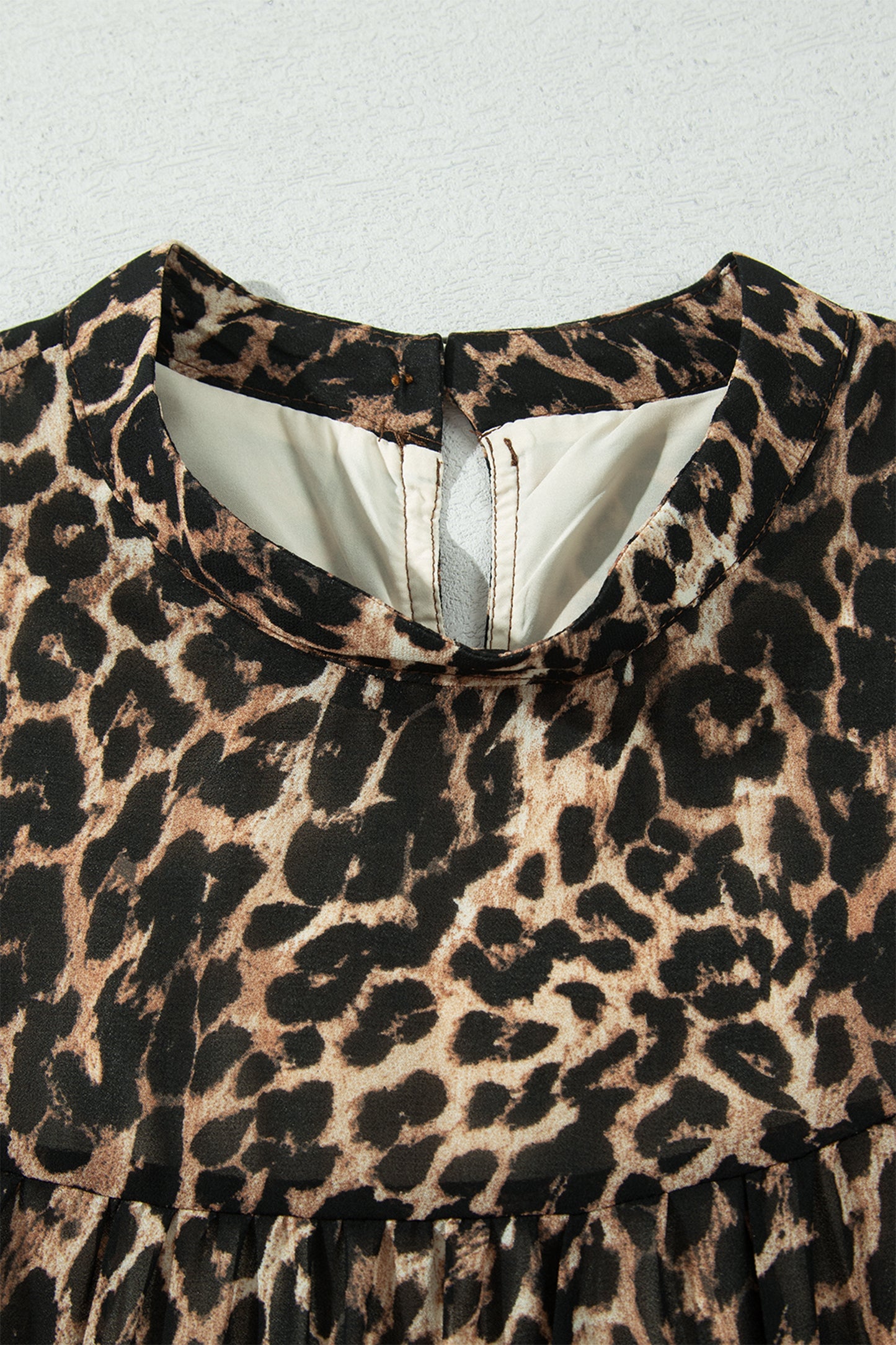 Brown Leopard Print Long Sleeve Short Shift Dress-TOPS / DRESSES-[Adult]-[Female]-2022 Online Blue Zone Planet