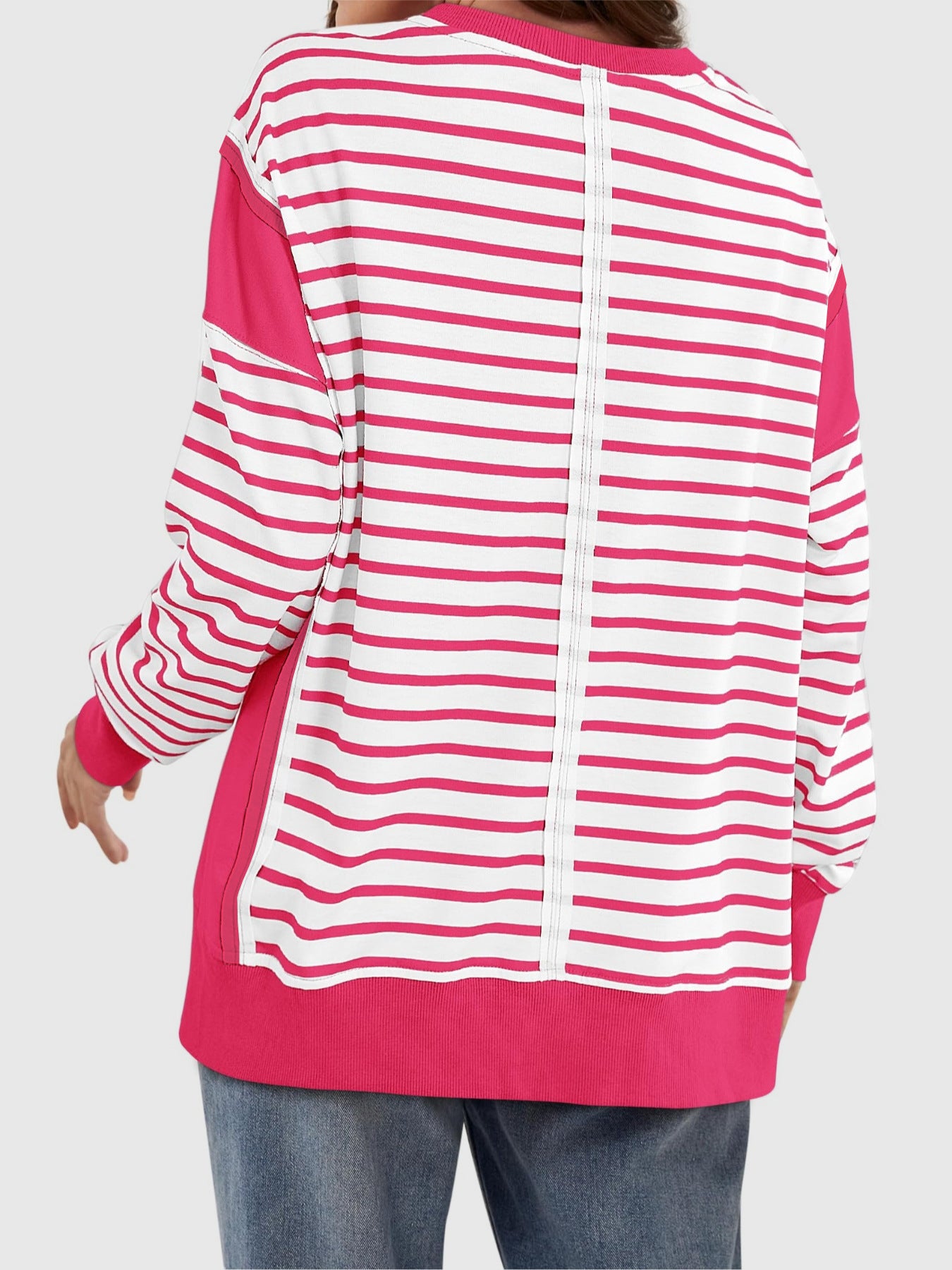 Slit Exposed Seam Striped Long Sleeve Sweatshirt-TOPS / DRESSES-[Adult]-[Female]-2022 Online Blue Zone Planet