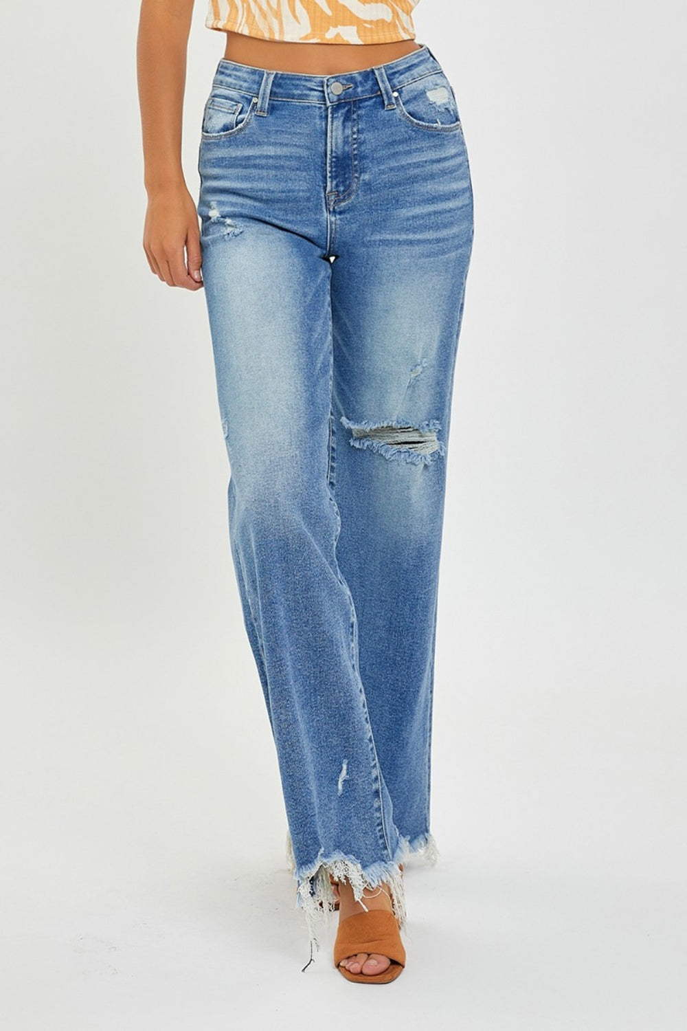 Blue Zone Planet | RISEN Full Size High Rise Frayed Hem Wide Leg Jeans-TOPS / DRESSES-[Adult]-[Female]-2022 Online Blue Zone Planet