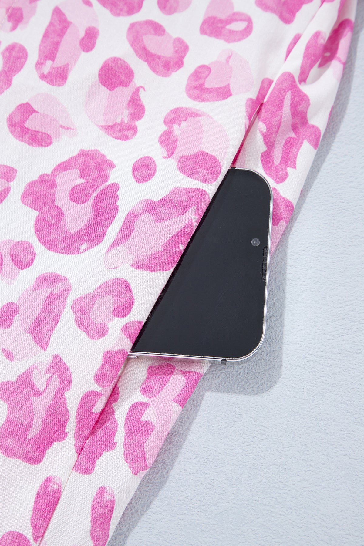 Pink Abstract Leopard Print Tie Waist Puff Sleeve Mini Shirt Dress-TOPS / DRESSES-[Adult]-[Female]-2022 Online Blue Zone Planet